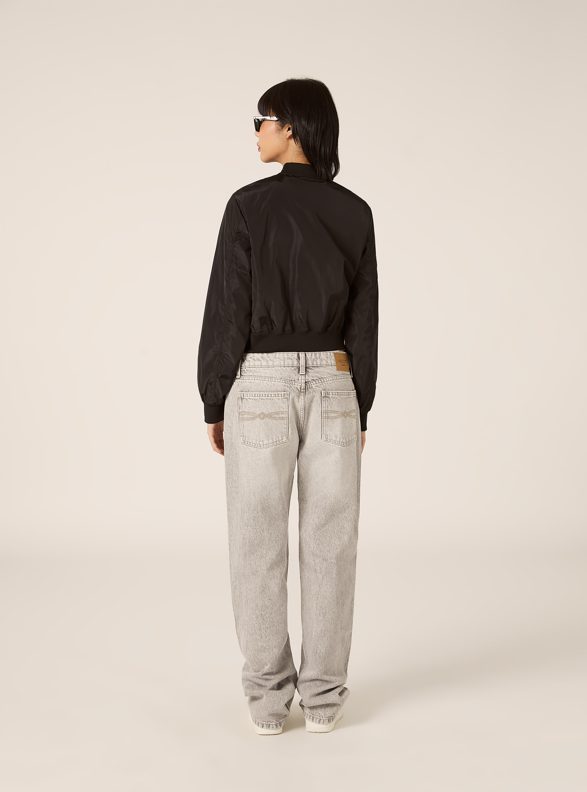 Shiny boxy fit bomber jacket, BK1 BLACK