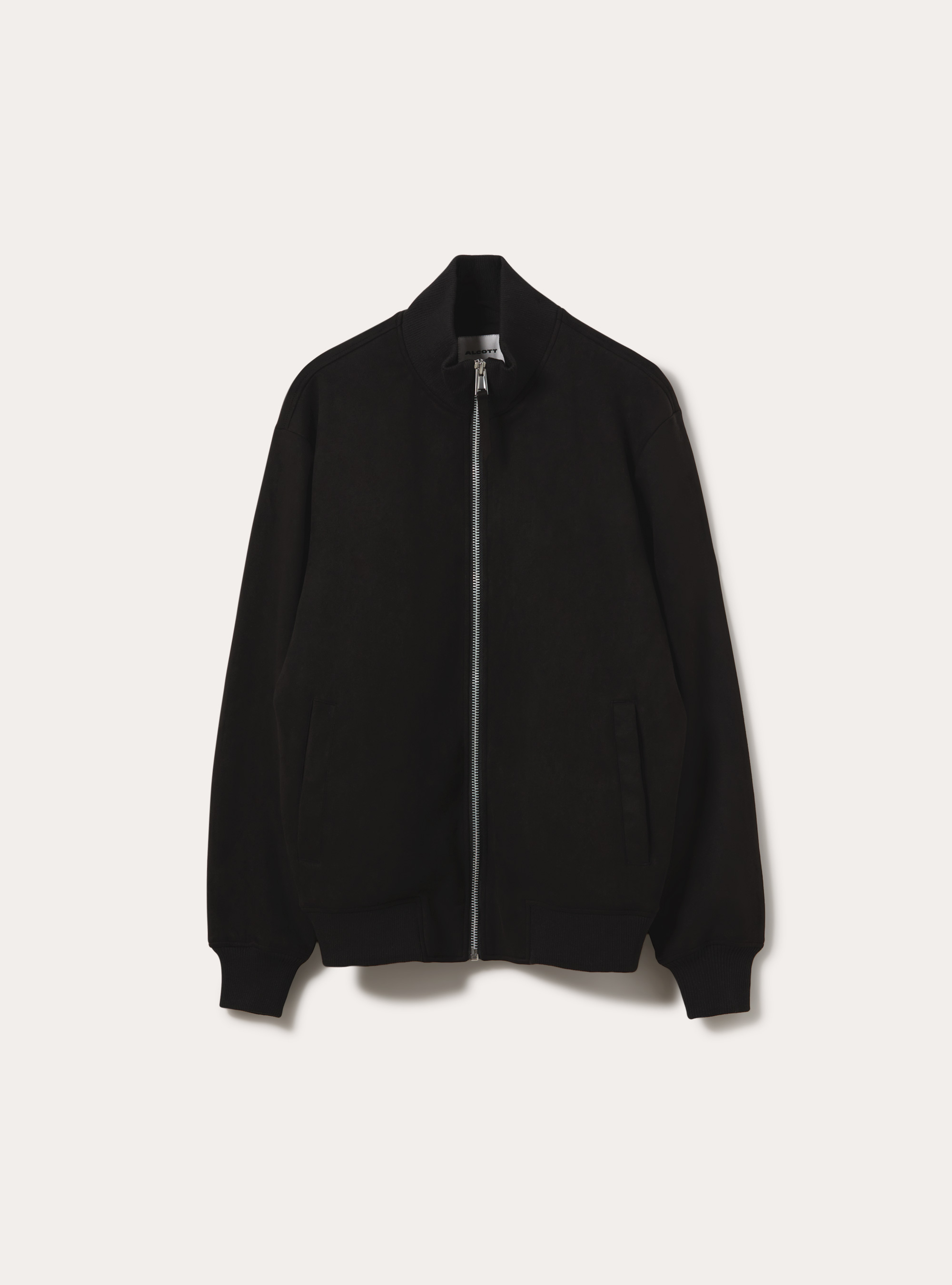 Faux suede high neck zip jacket, BK1 BLACK