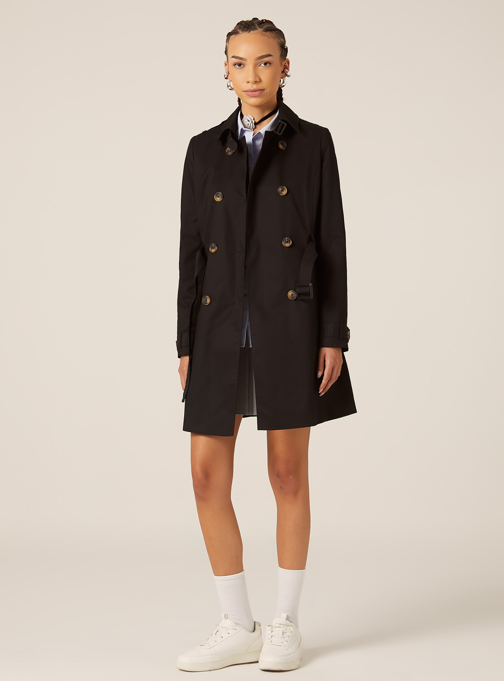 Trench souple avec ceinture, BK1 BLACK