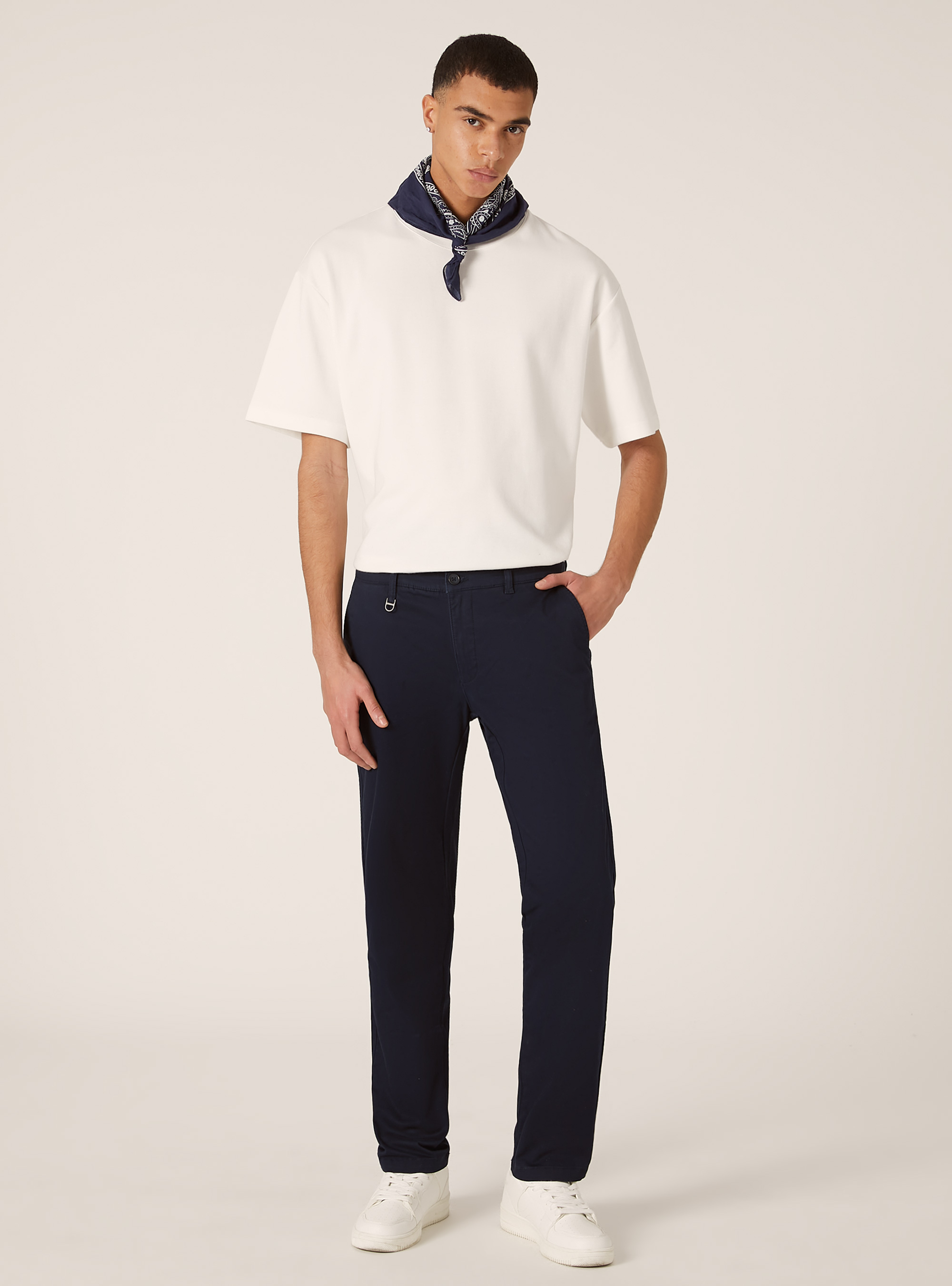 Pantalon chino stretch en serg&eacute; coupe skinny, BL1 BLUE DARK