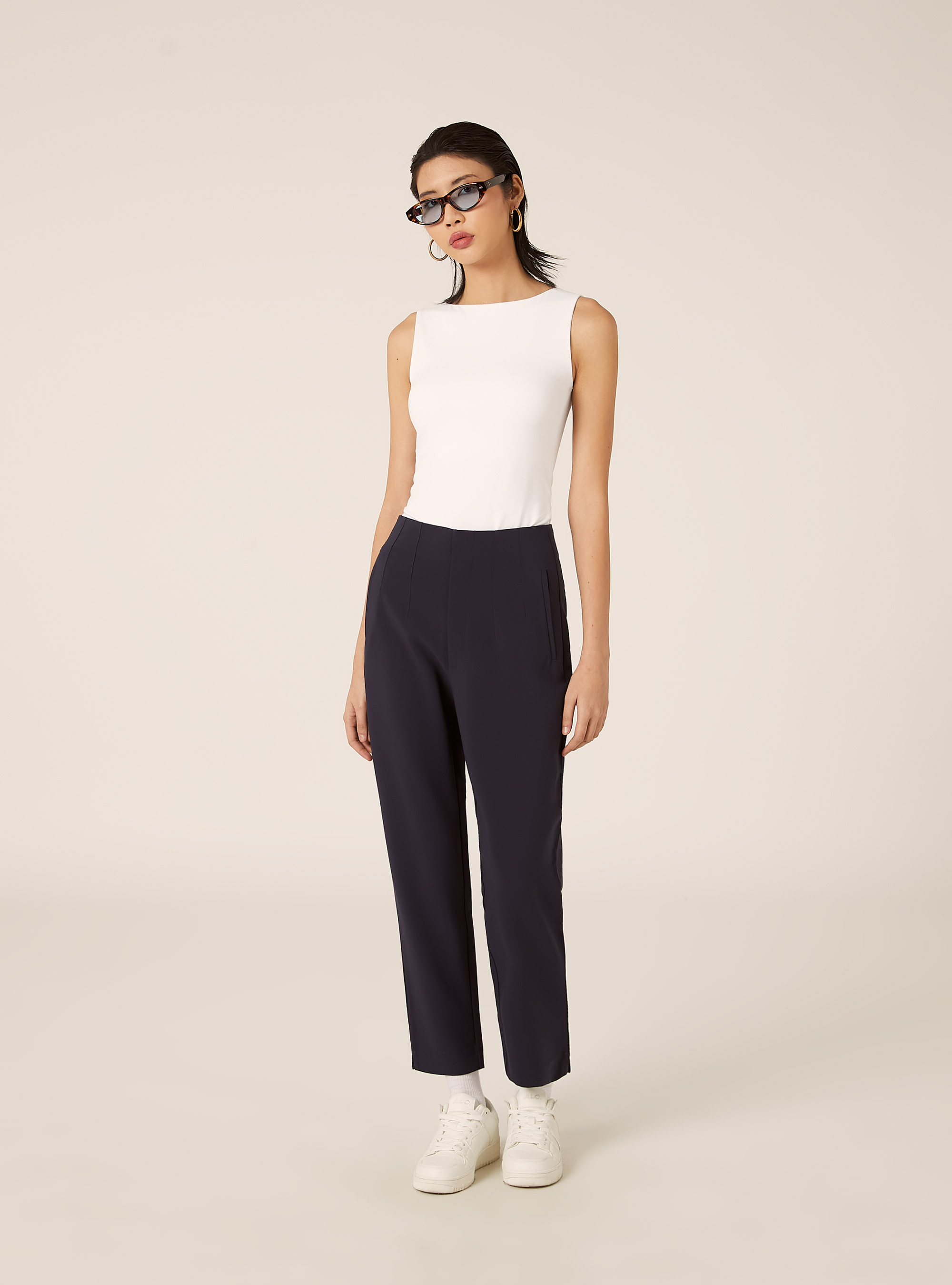 Pantalon uni &agrave; pinces, NA2 NAVY MEDIUM