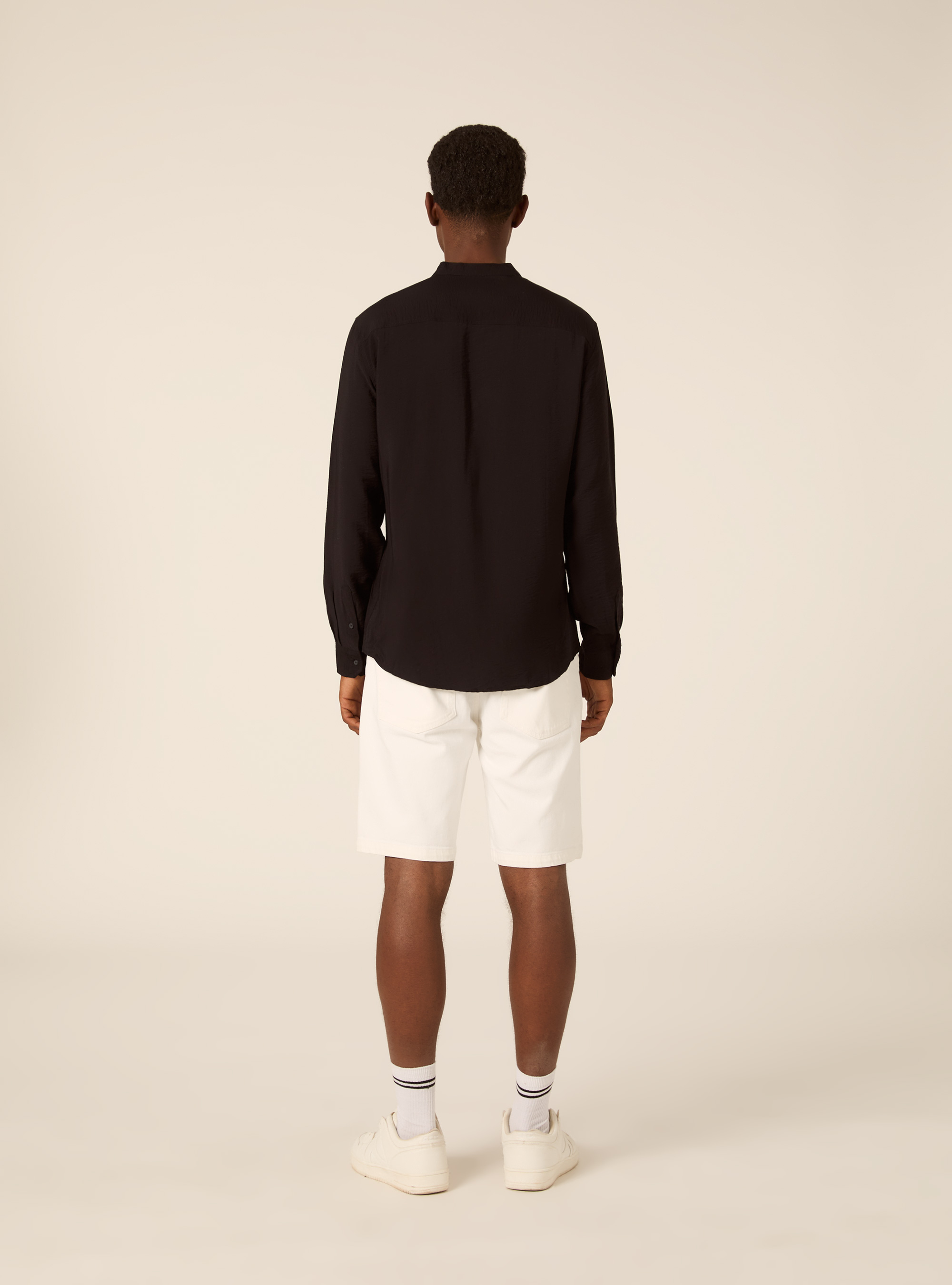 Regular Fit Mandarin Collar Shirt, BK1 BLACK