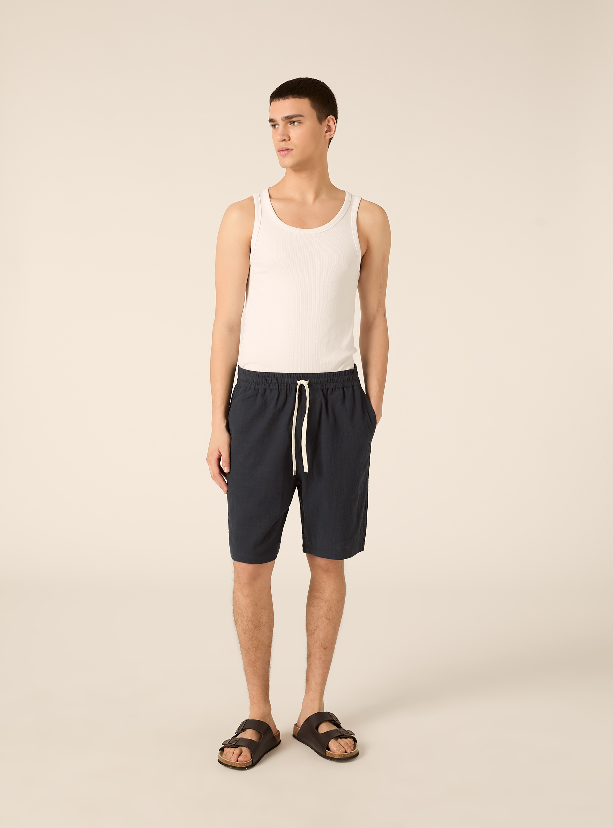 Bermudas de algod&oacute;n con cintura el&aacute;stica, NA2 NAVY MEDIUM