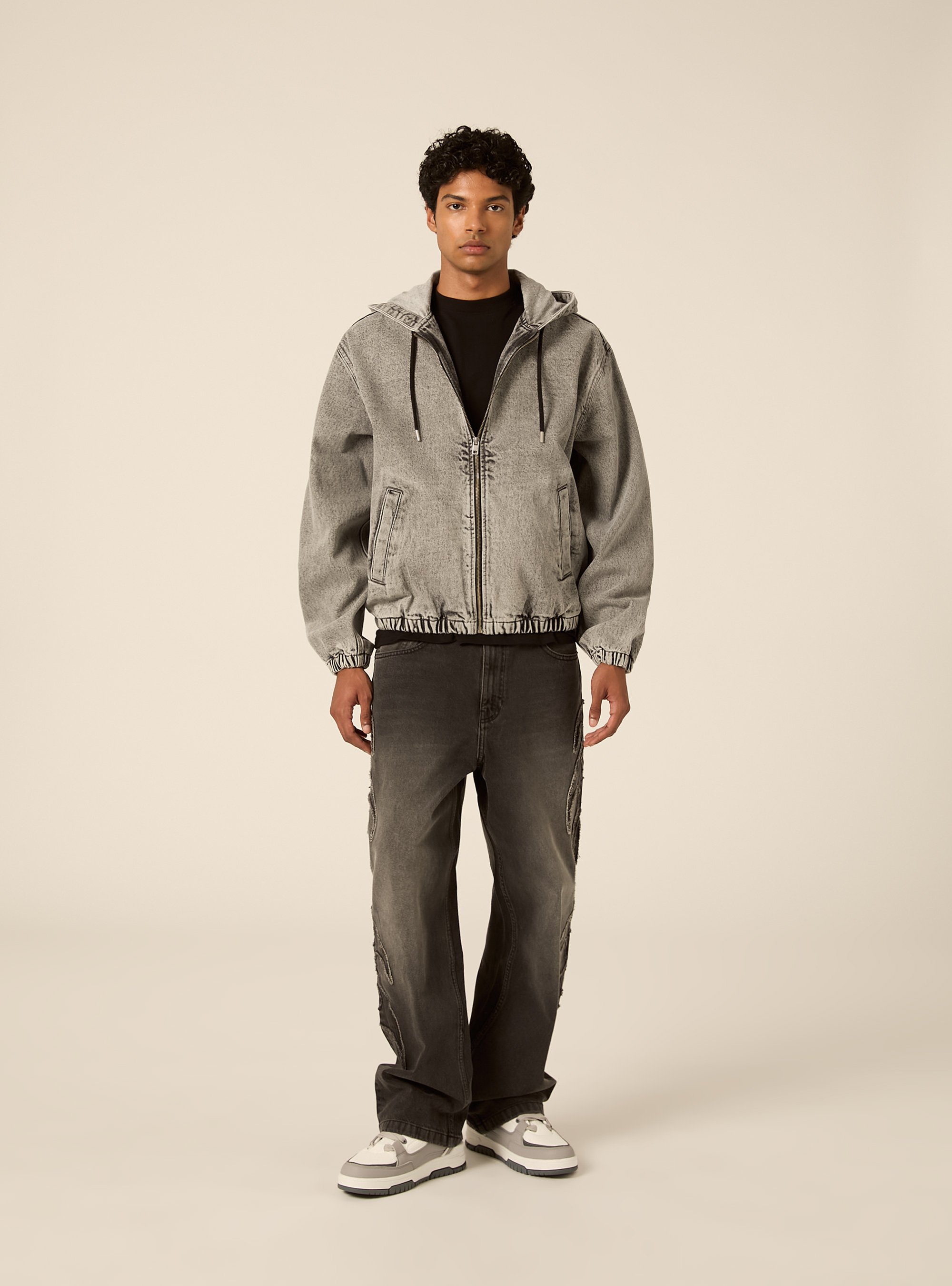 Hooded denim bomber jacket, D00G GREY