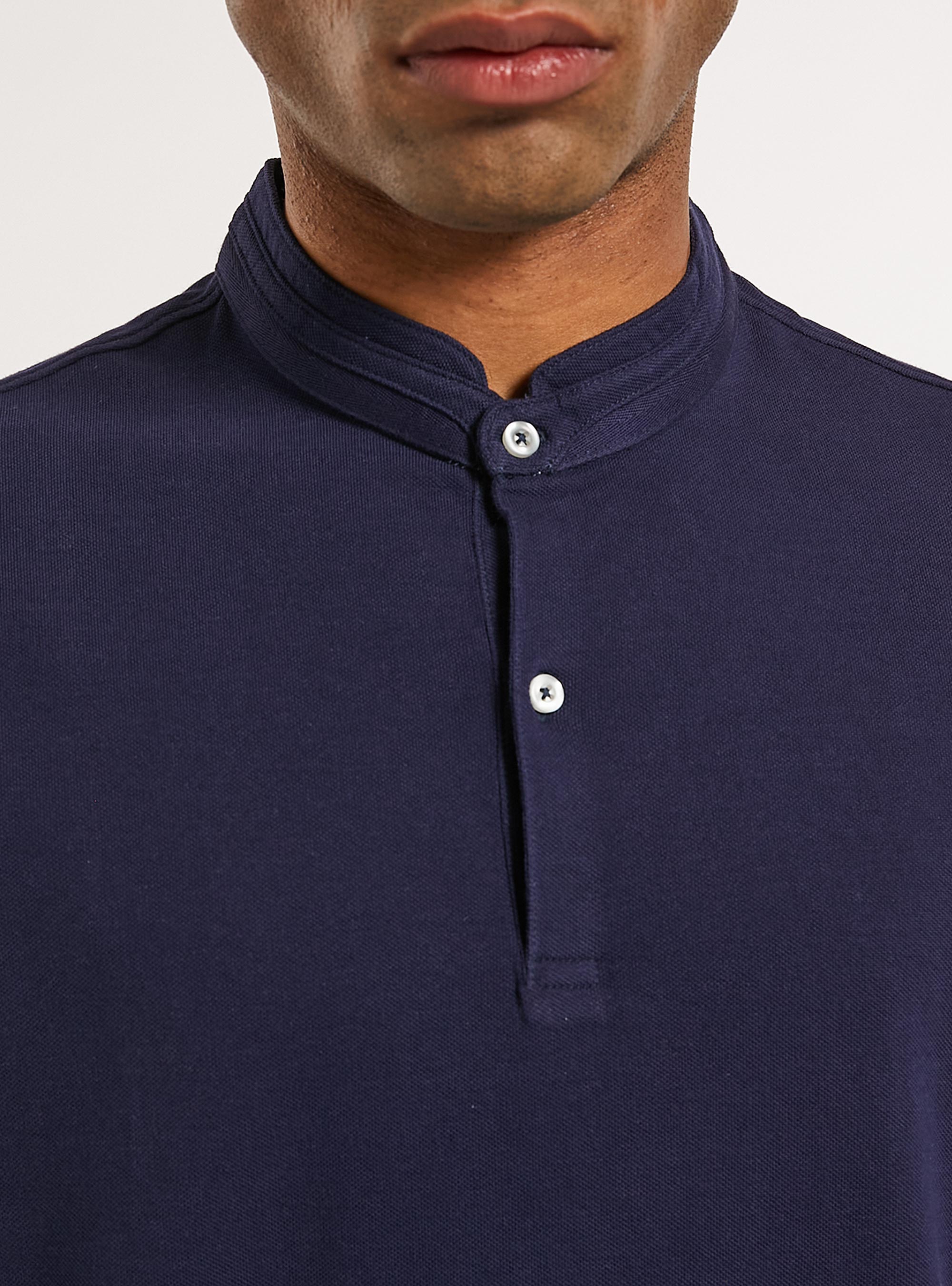 Polo en Coton &agrave; Col Officier, NA1 NAVY DARK
