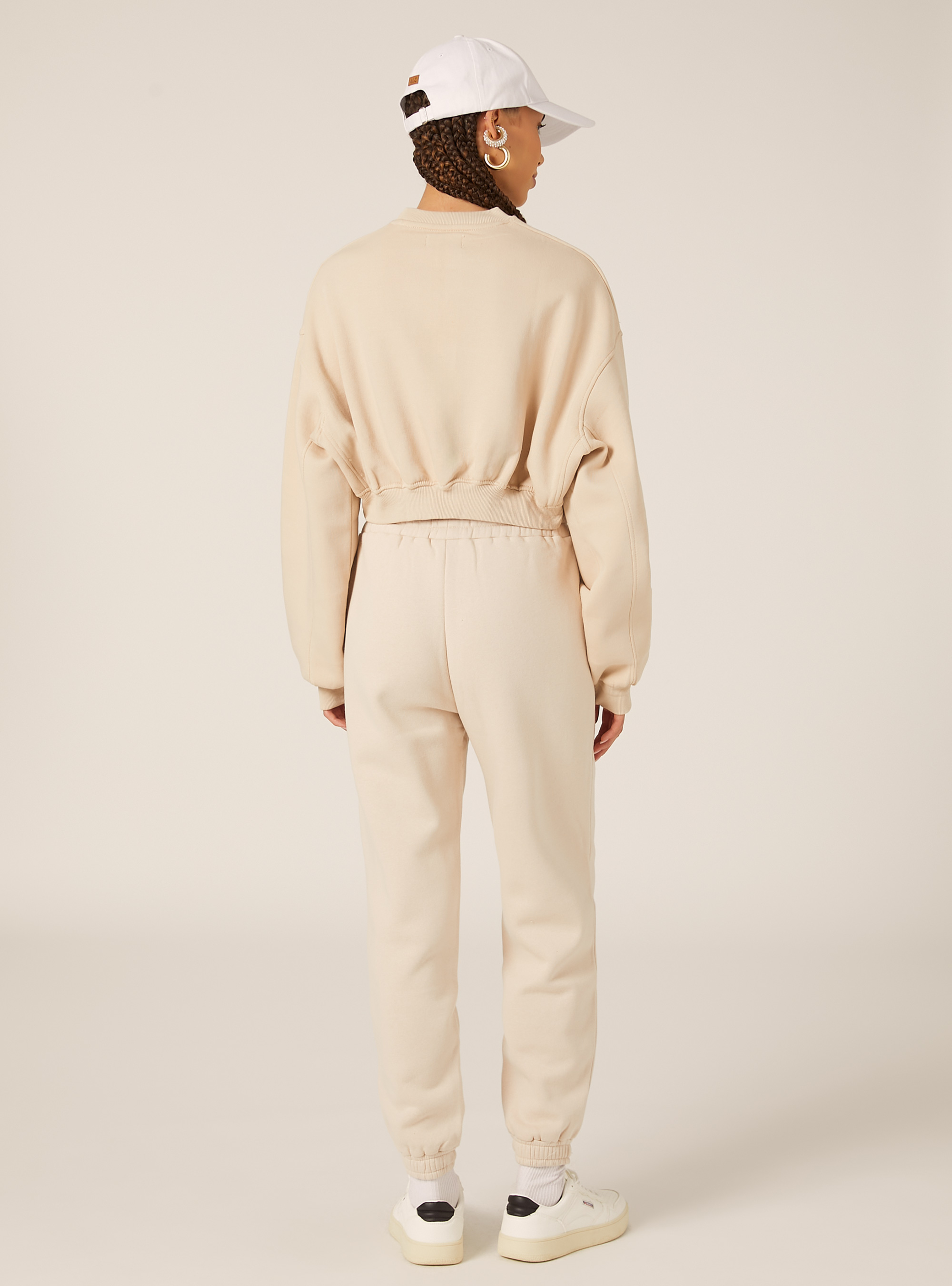 Sweat-shirt &agrave; col rond en coton court, BG2 BEIGE MEDIUM