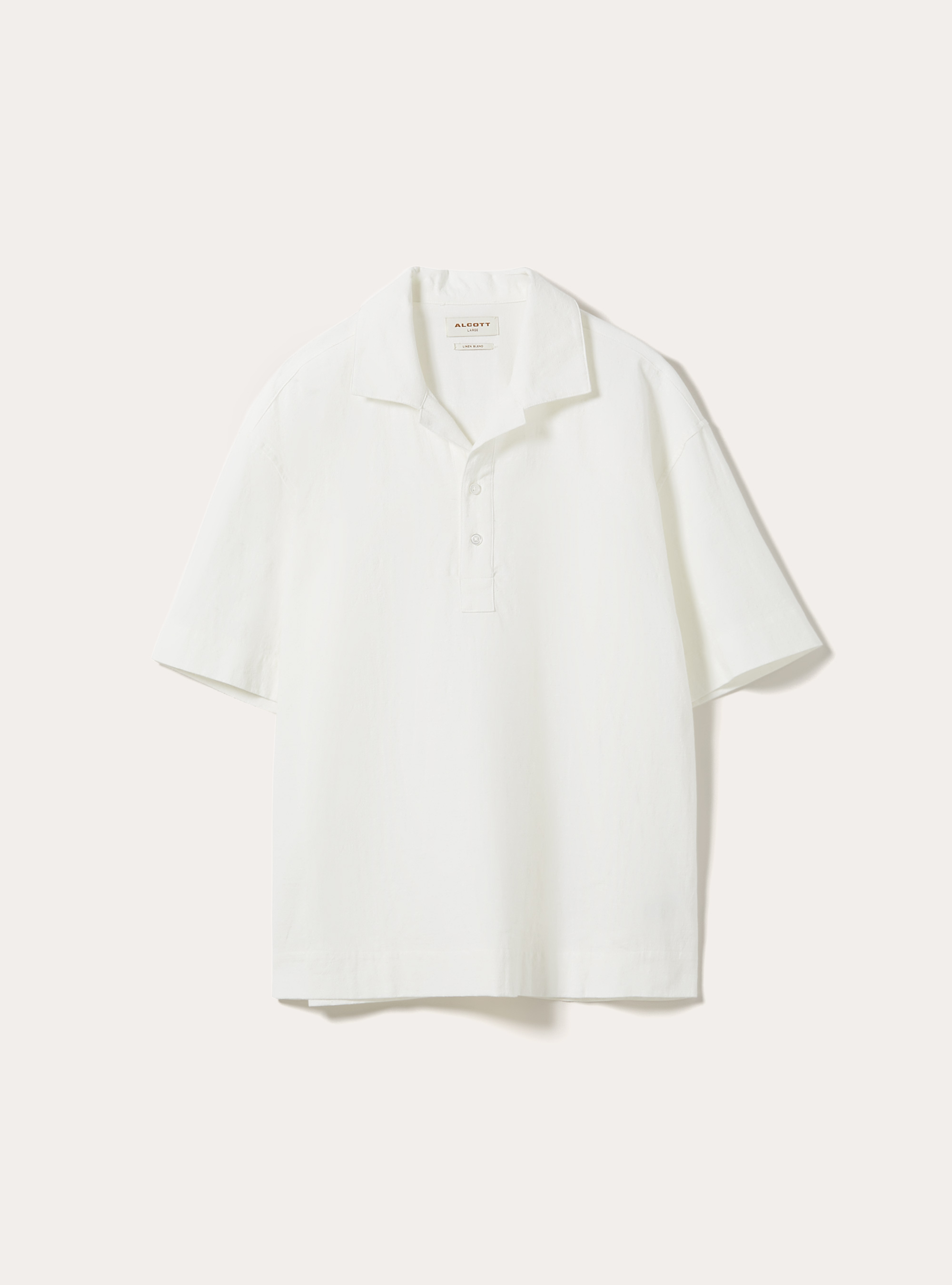 Polo Camicia in Misto Lino, OFF WHITE