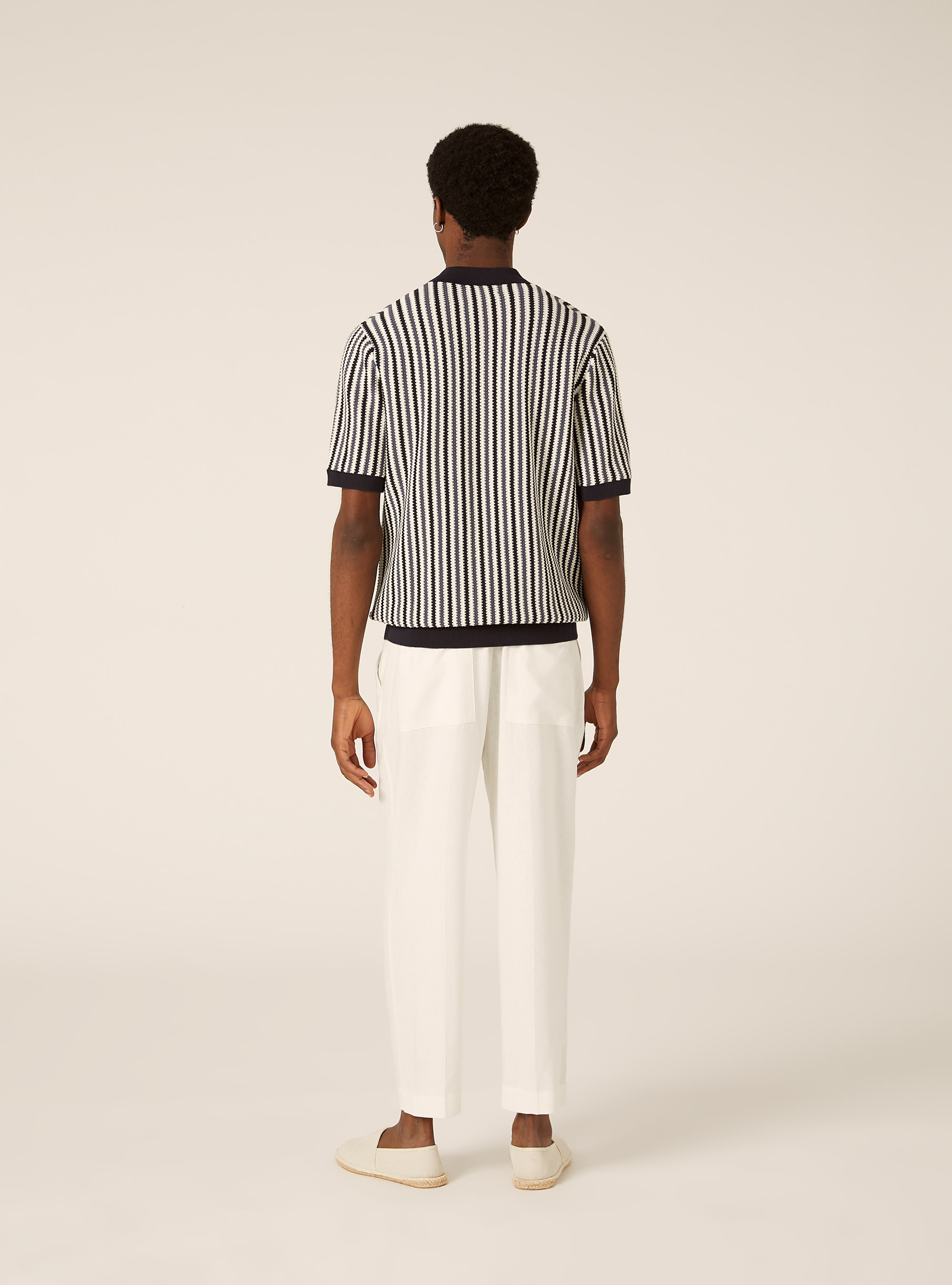 Gestreiftes Strick-Polohemd, NA1 NAVY DARK
