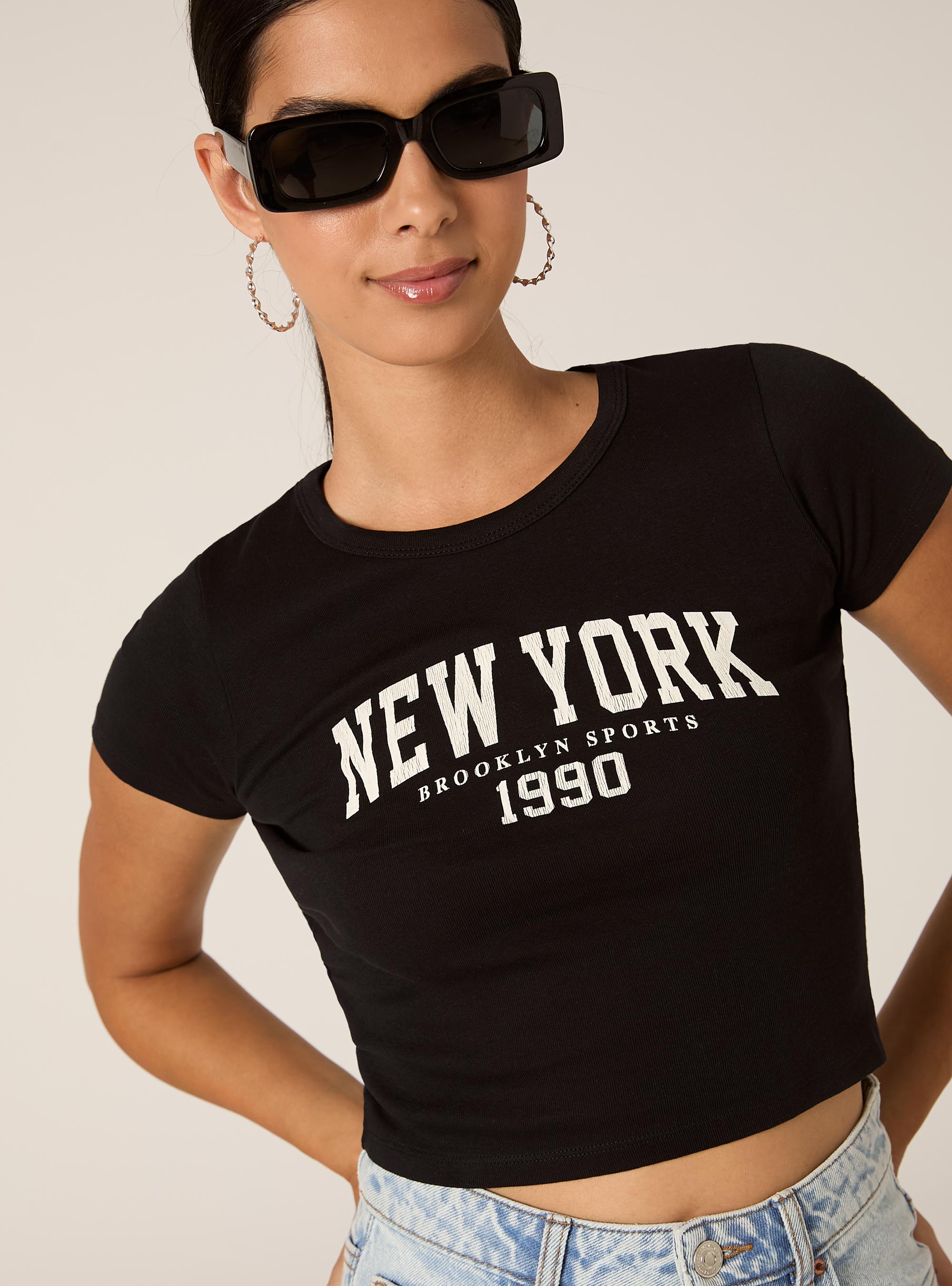 Camiseta corta con estampado universitario, BK1 BLACK