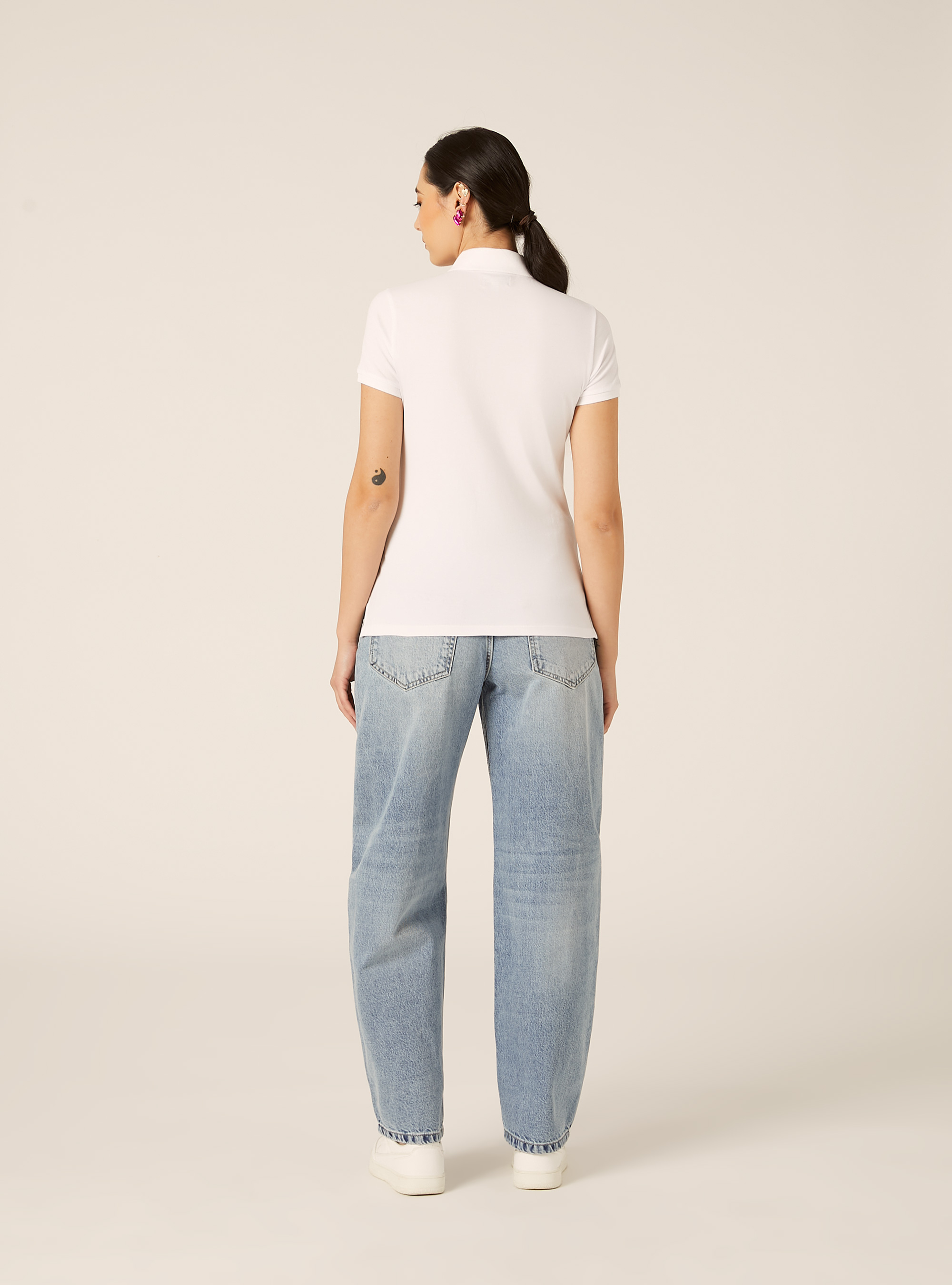 Polo slim fit con logo ricamato, BIANCO OTTICO