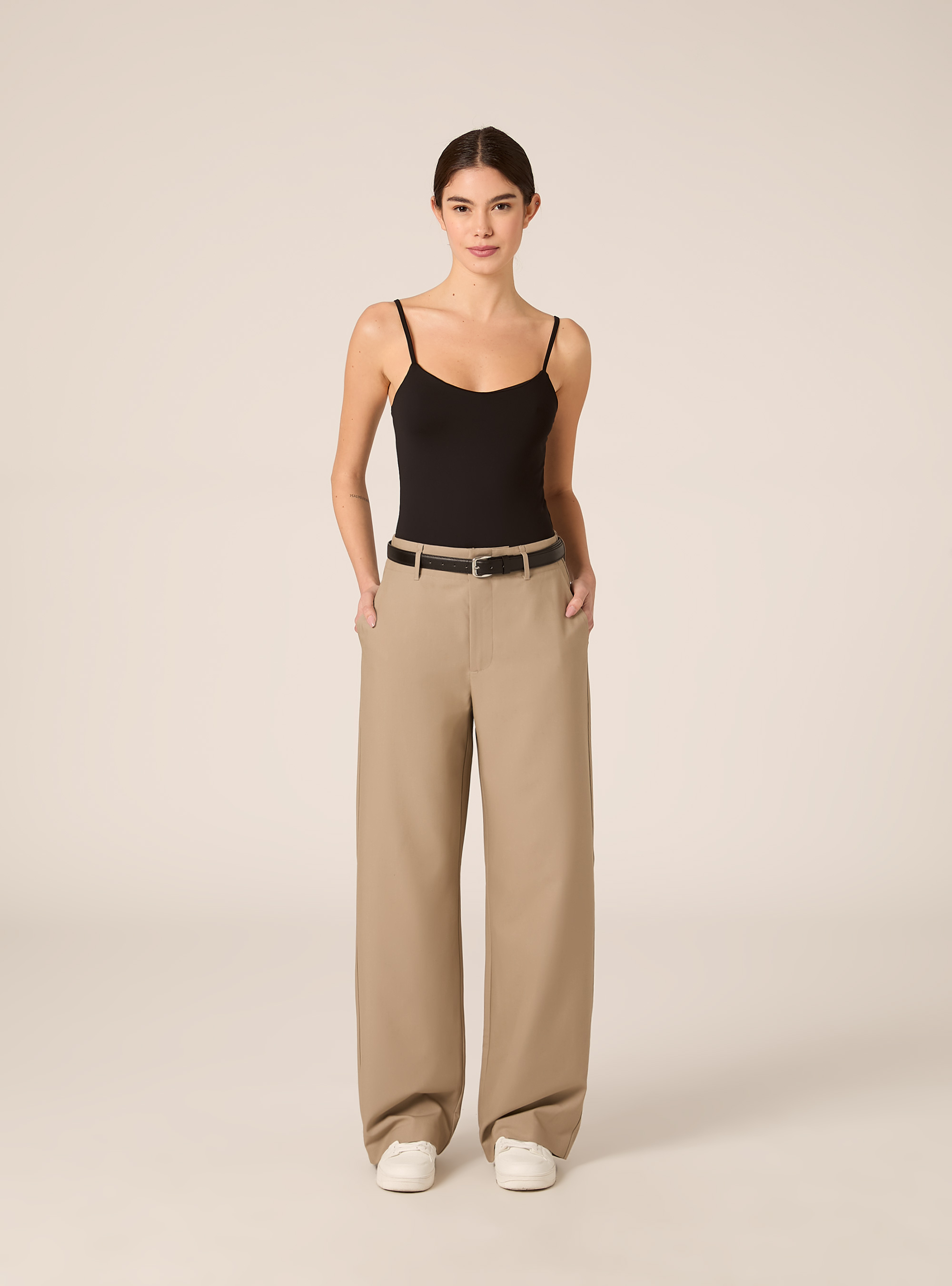 Pantaloni dritti eleganti con cintura, BG2 BEIGE MEDIUM
