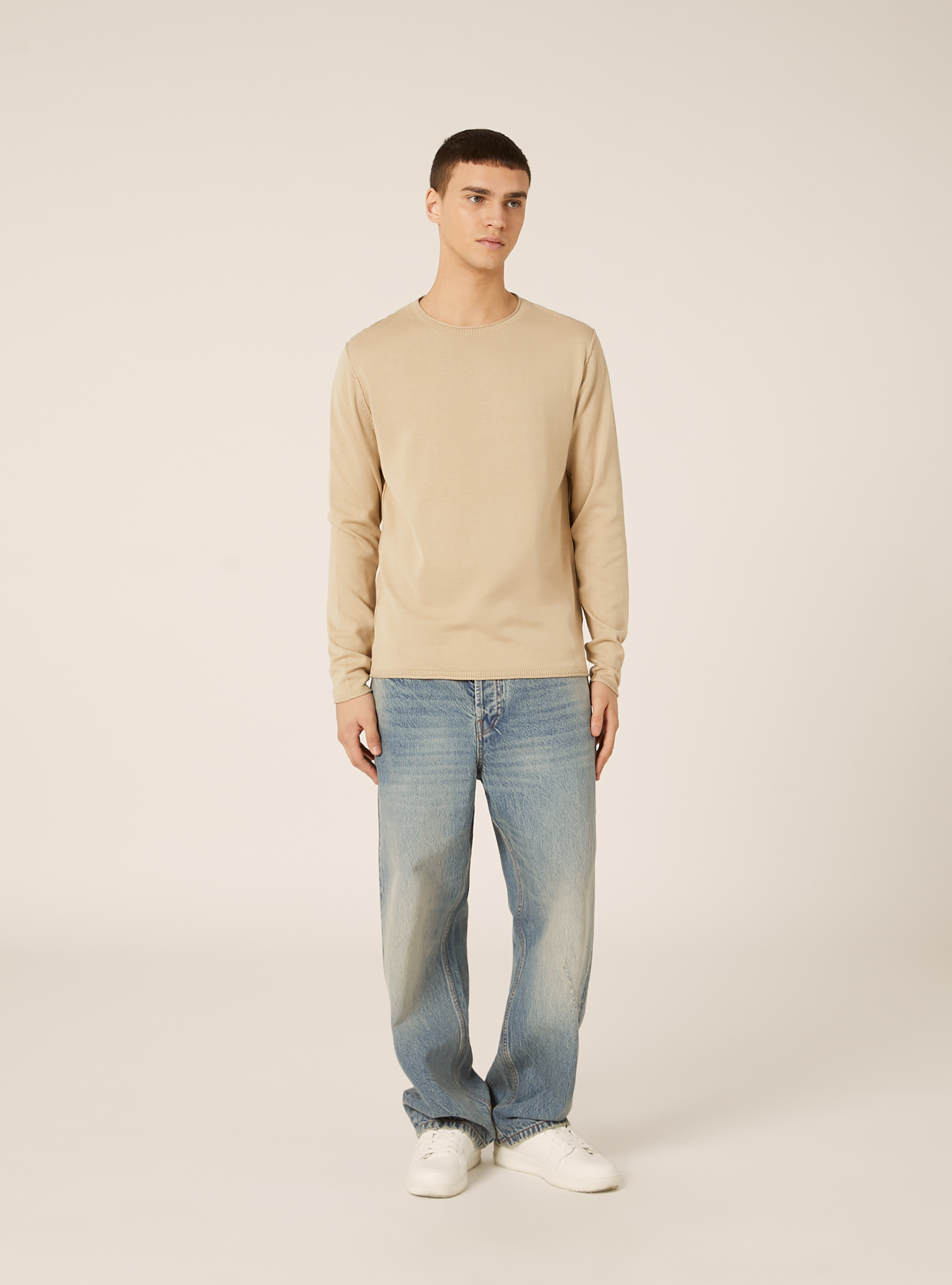 Cotton crew neck pullover, BG3 BEIGE LIGHT