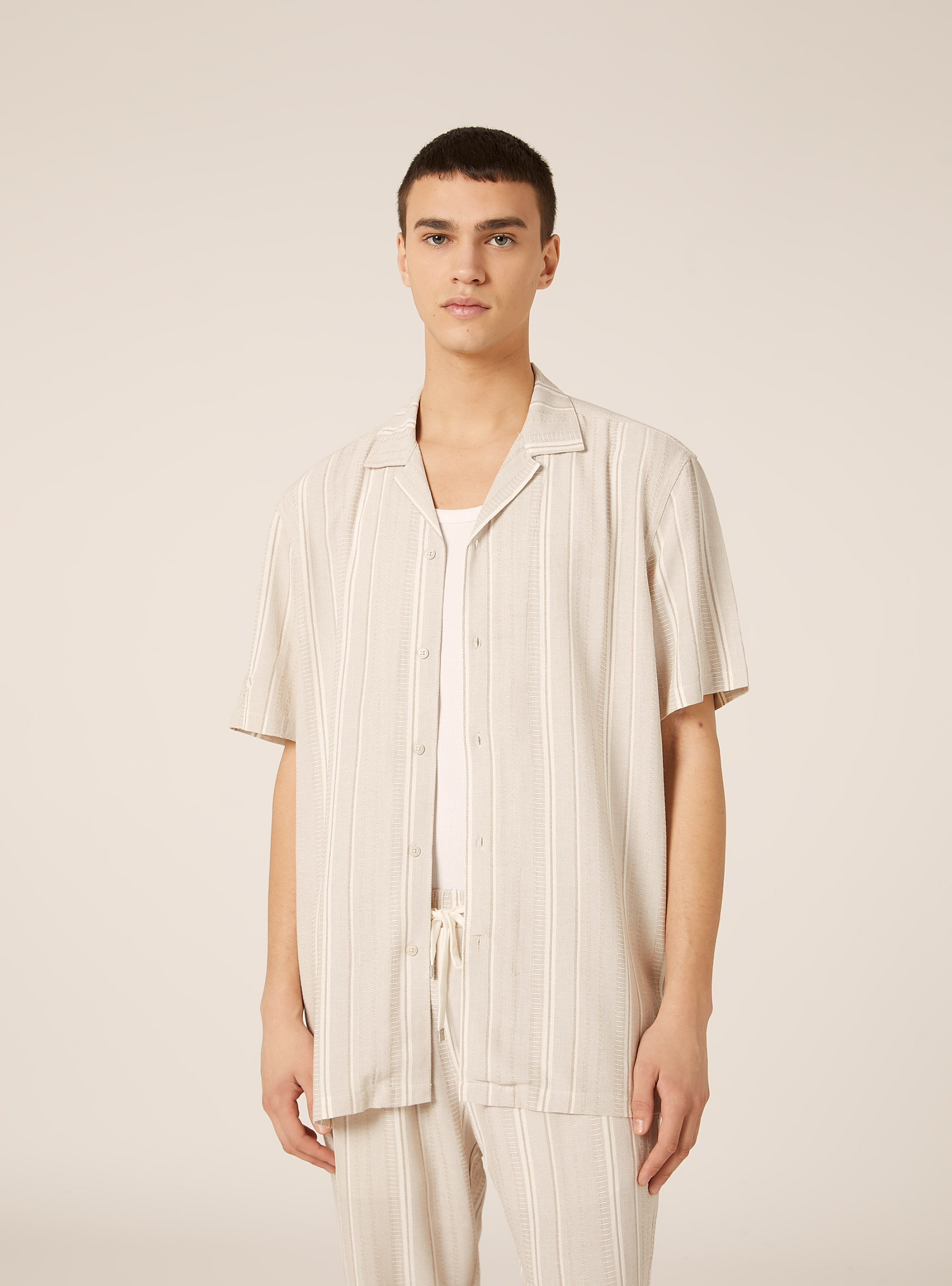 Chemise textur&eacute;e &agrave; rayures, CR3 CREAM LIGHT