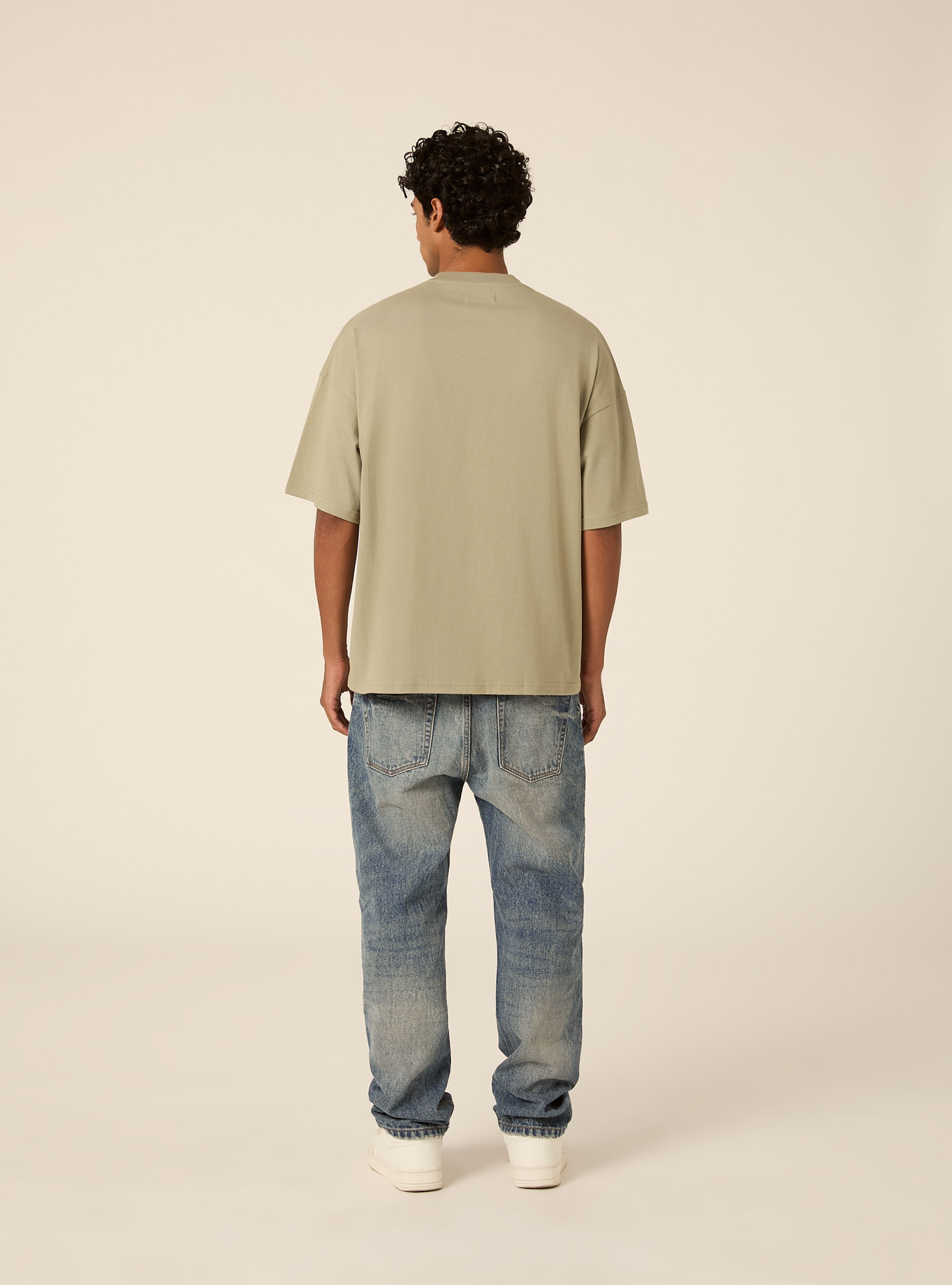Boxy fit short sleeve tee with dropped shoulders, KY3 KAKY LIGHT
