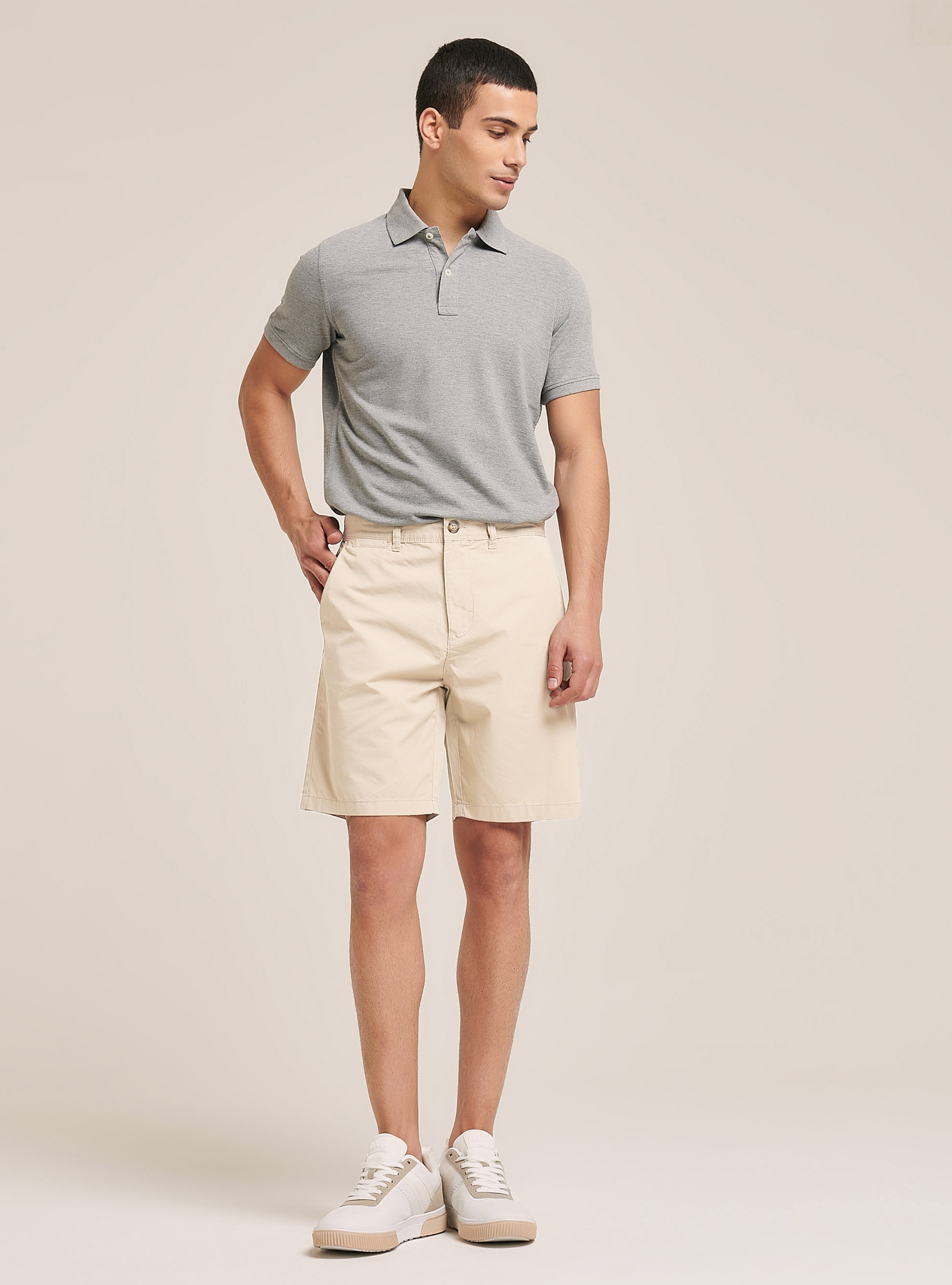 Plain Fit Twill Bermuda Shorts, SA1 SAND DARK