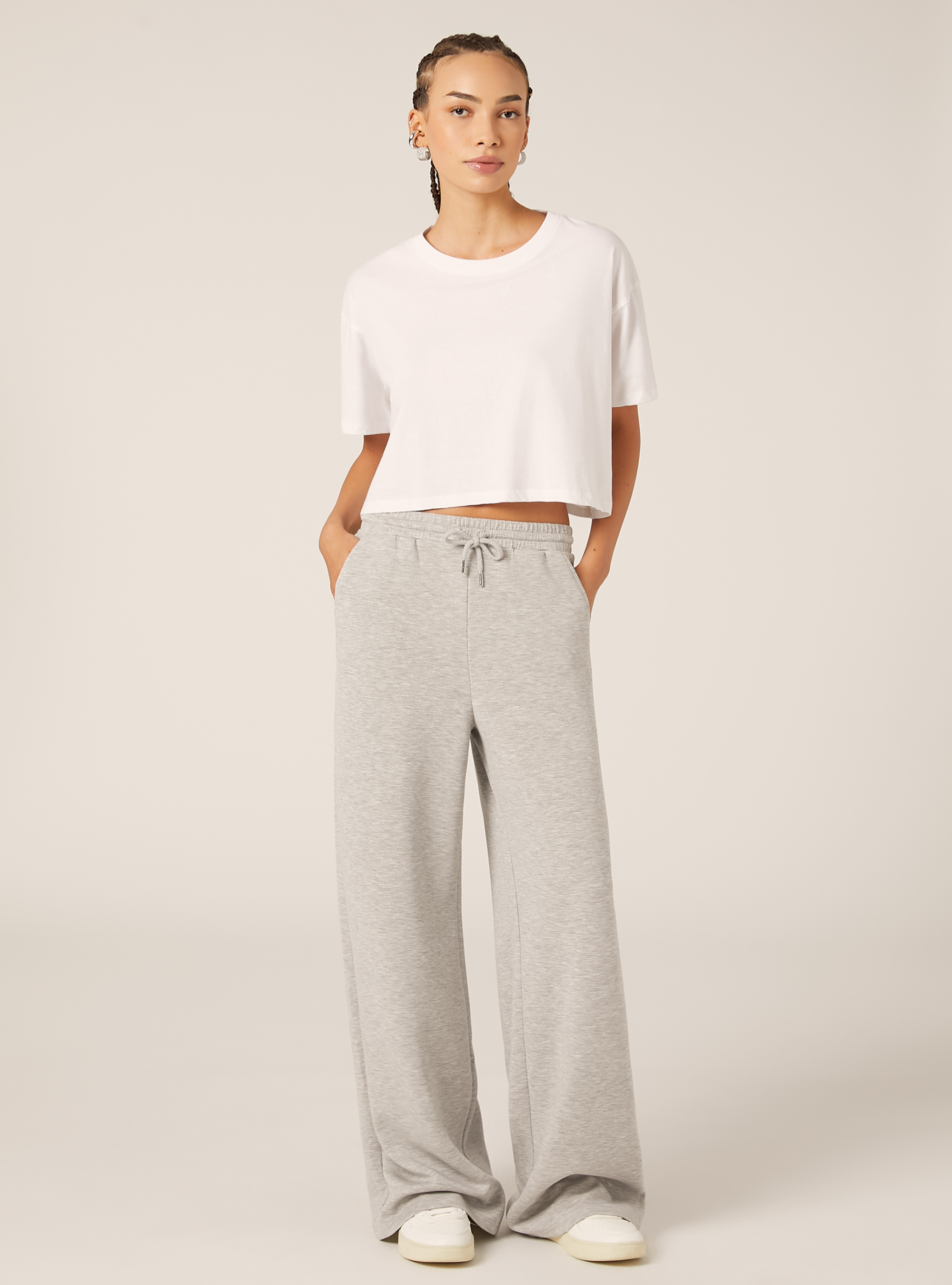 Pantalon jogging large &agrave; toucher doux, MGY3 GREY MEL LIGHT