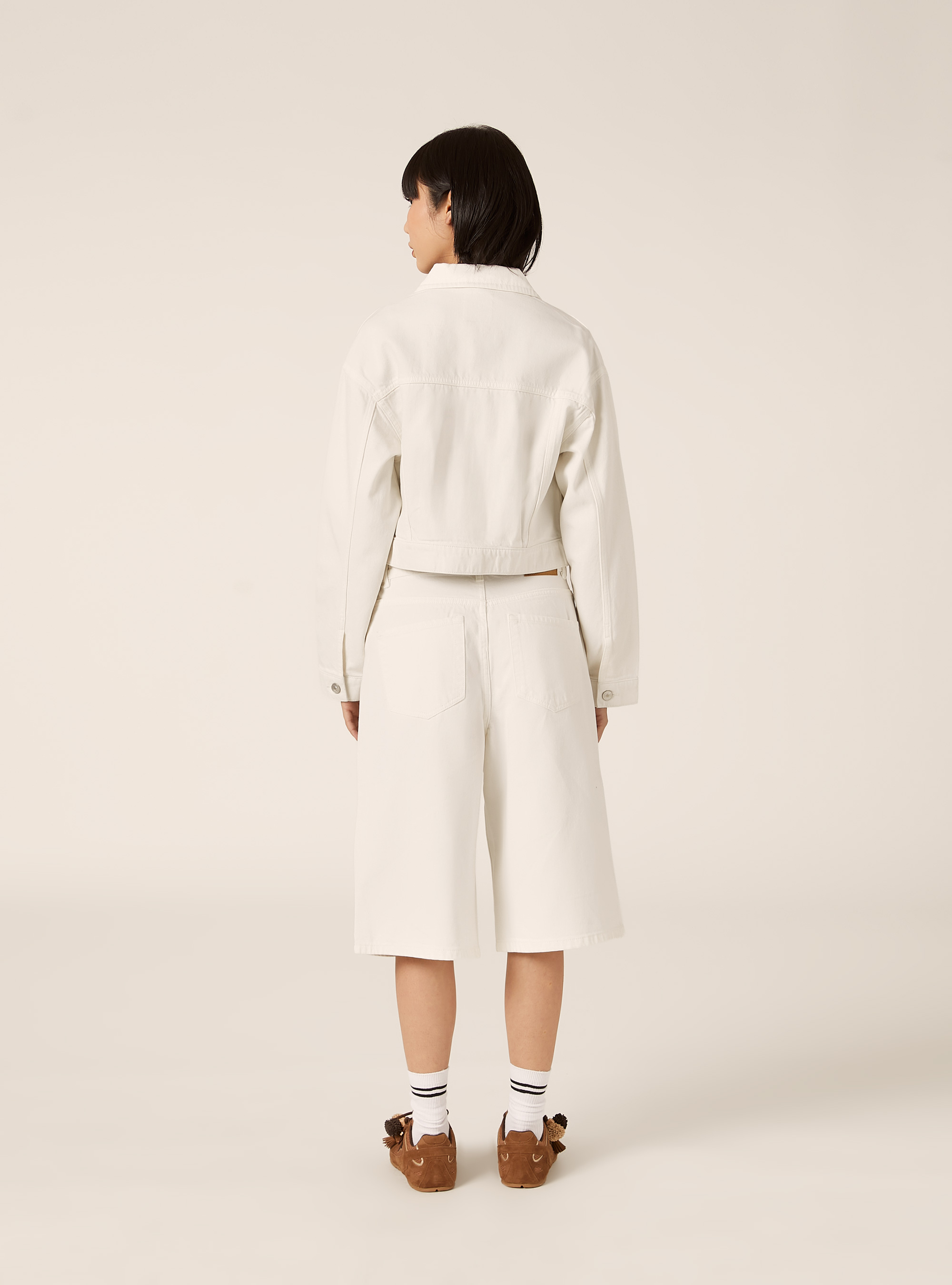 Cropped twill jacket, WH1 OFF WHITE