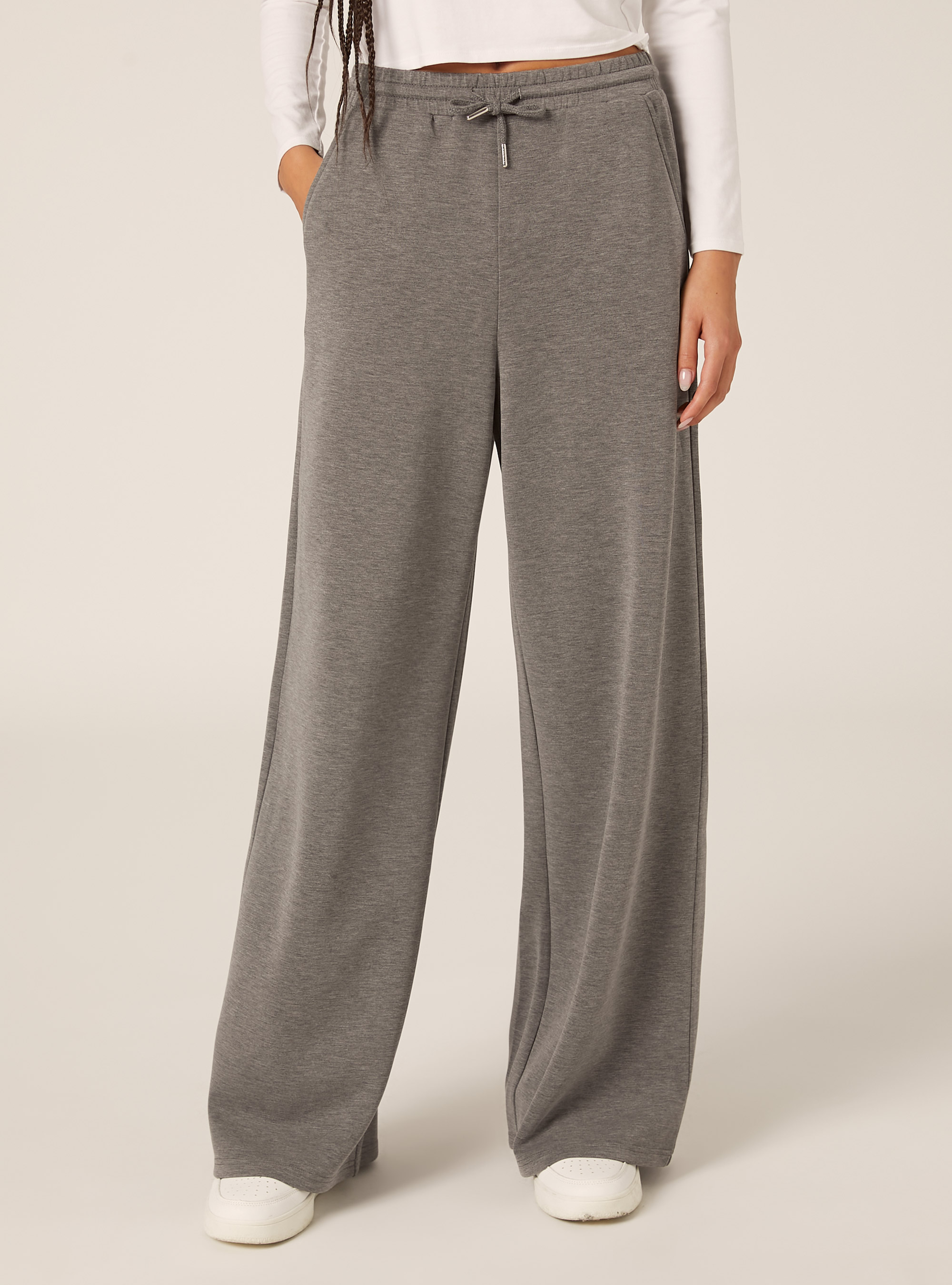 Pantalon jogging large &agrave; toucher doux, MGY1 GREY MEL DARK