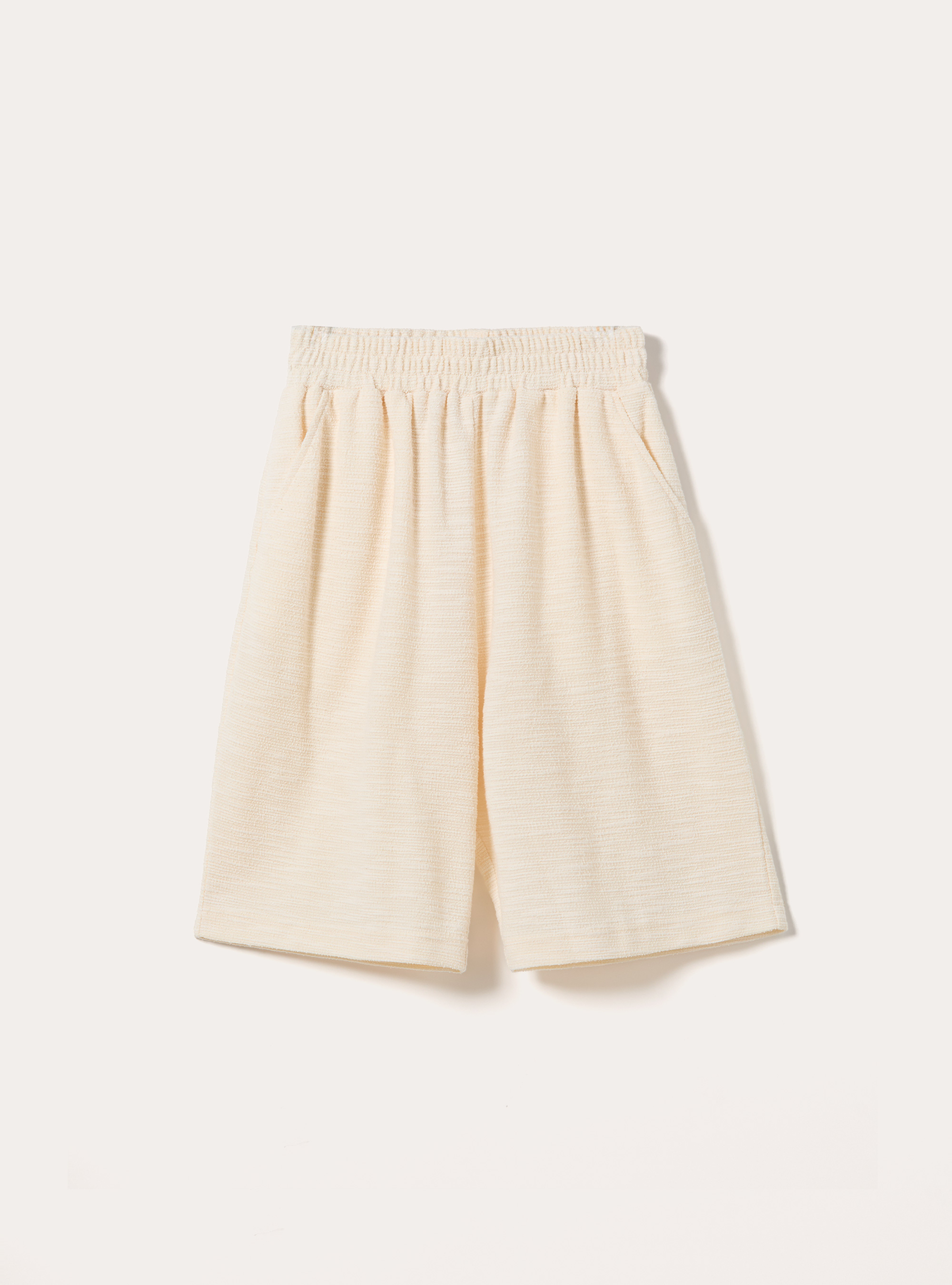 Textured Cotton Blend Loose Fit Bermuda Shorts, WH2 WHITE