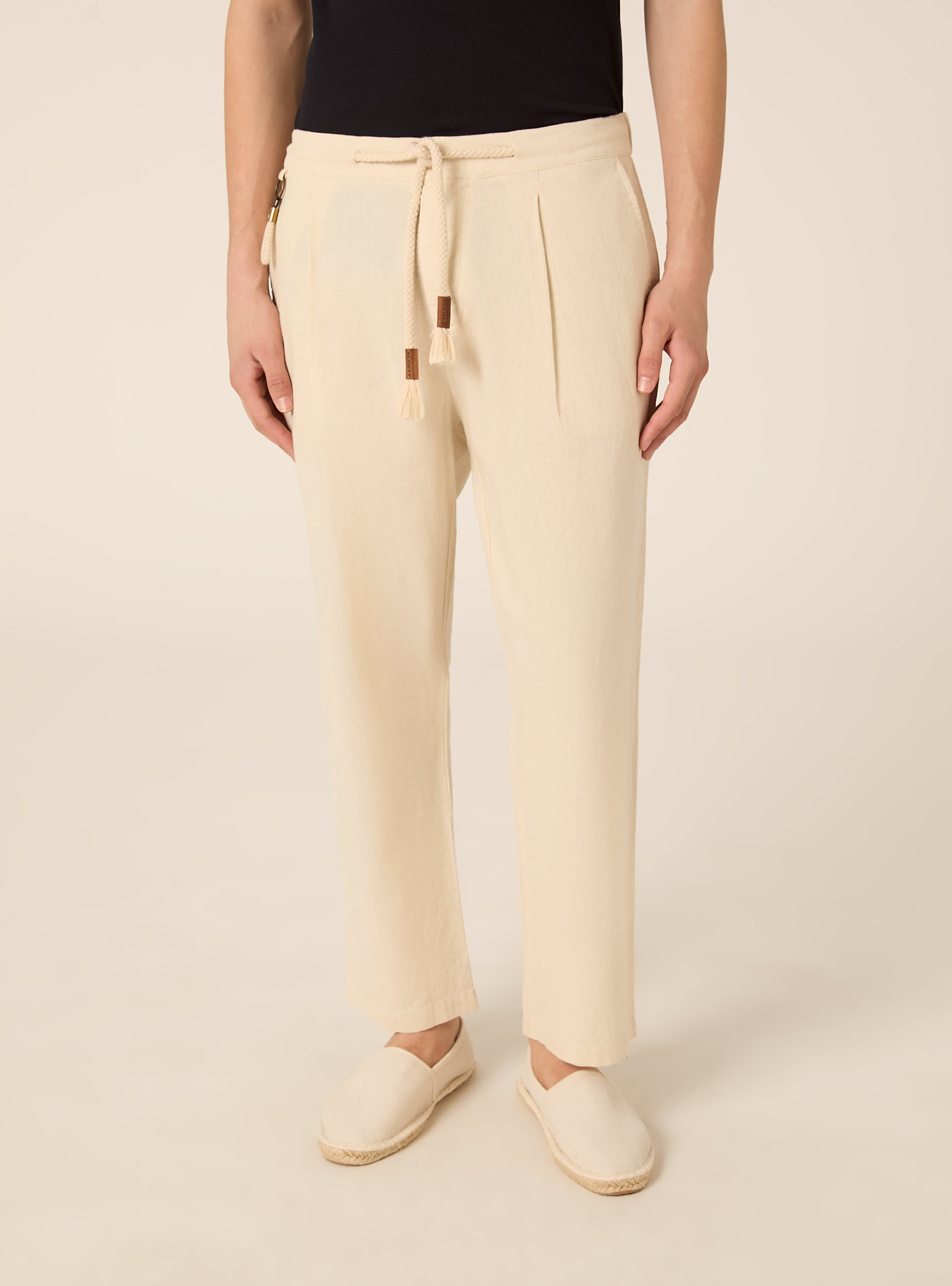 Linen-blend jogger pants, MCR3 CREAM MEL LIGHT