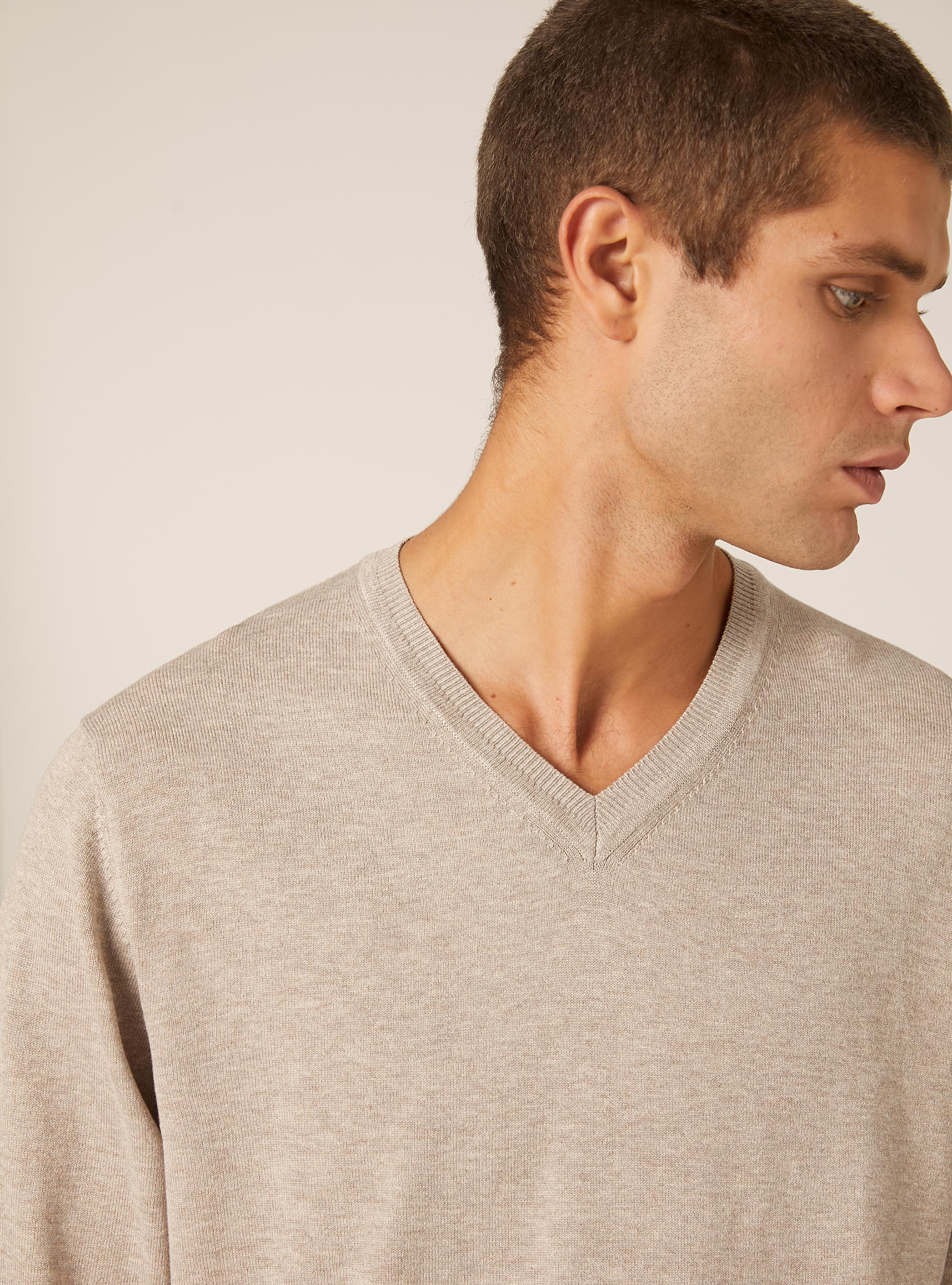 Pull &agrave; col en V en viscose Ecovero, MBG2 BEIGE MEL MED