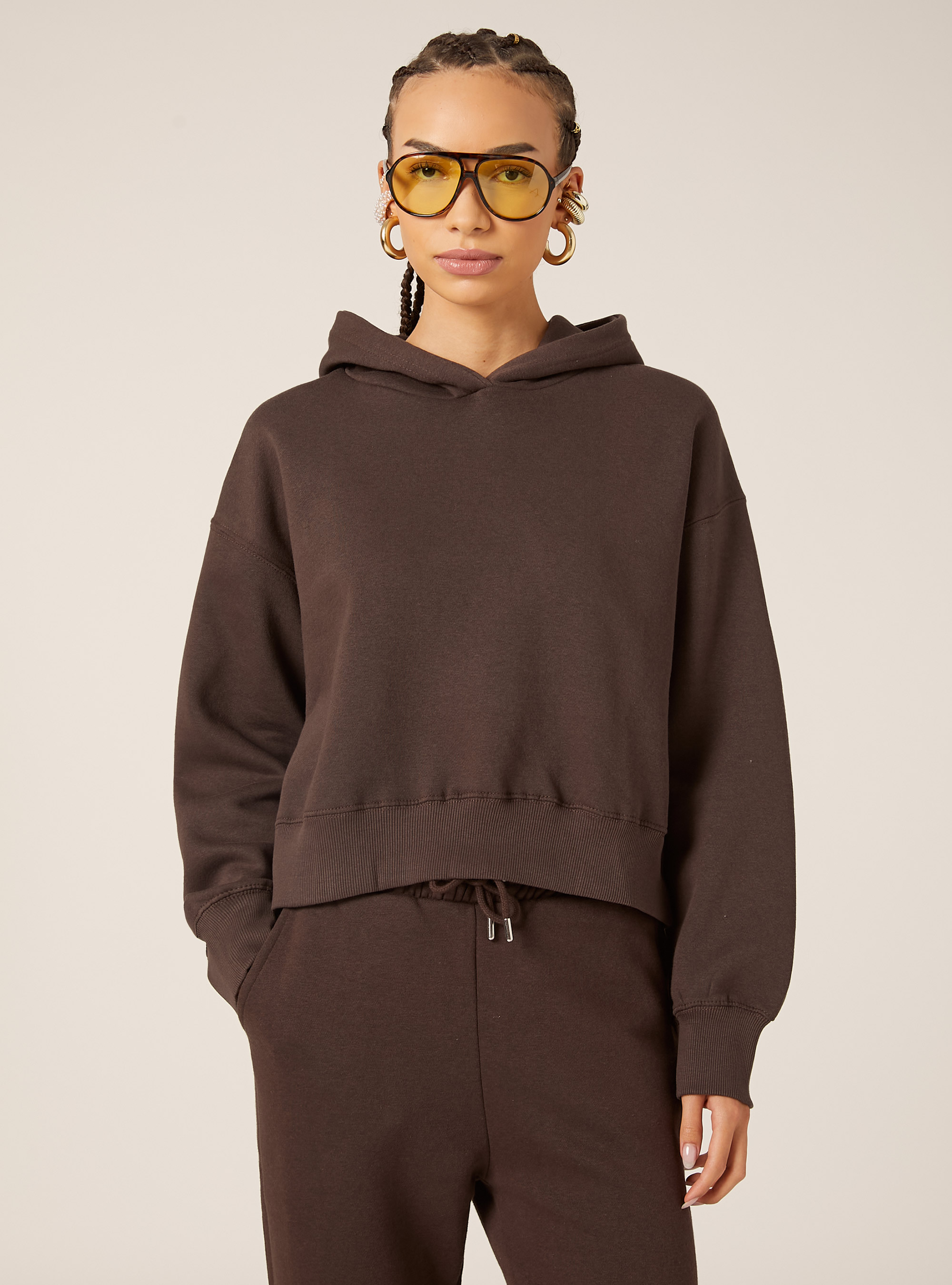 Sweat &agrave; capuche coupe boxy, BR1 BROWN DARK