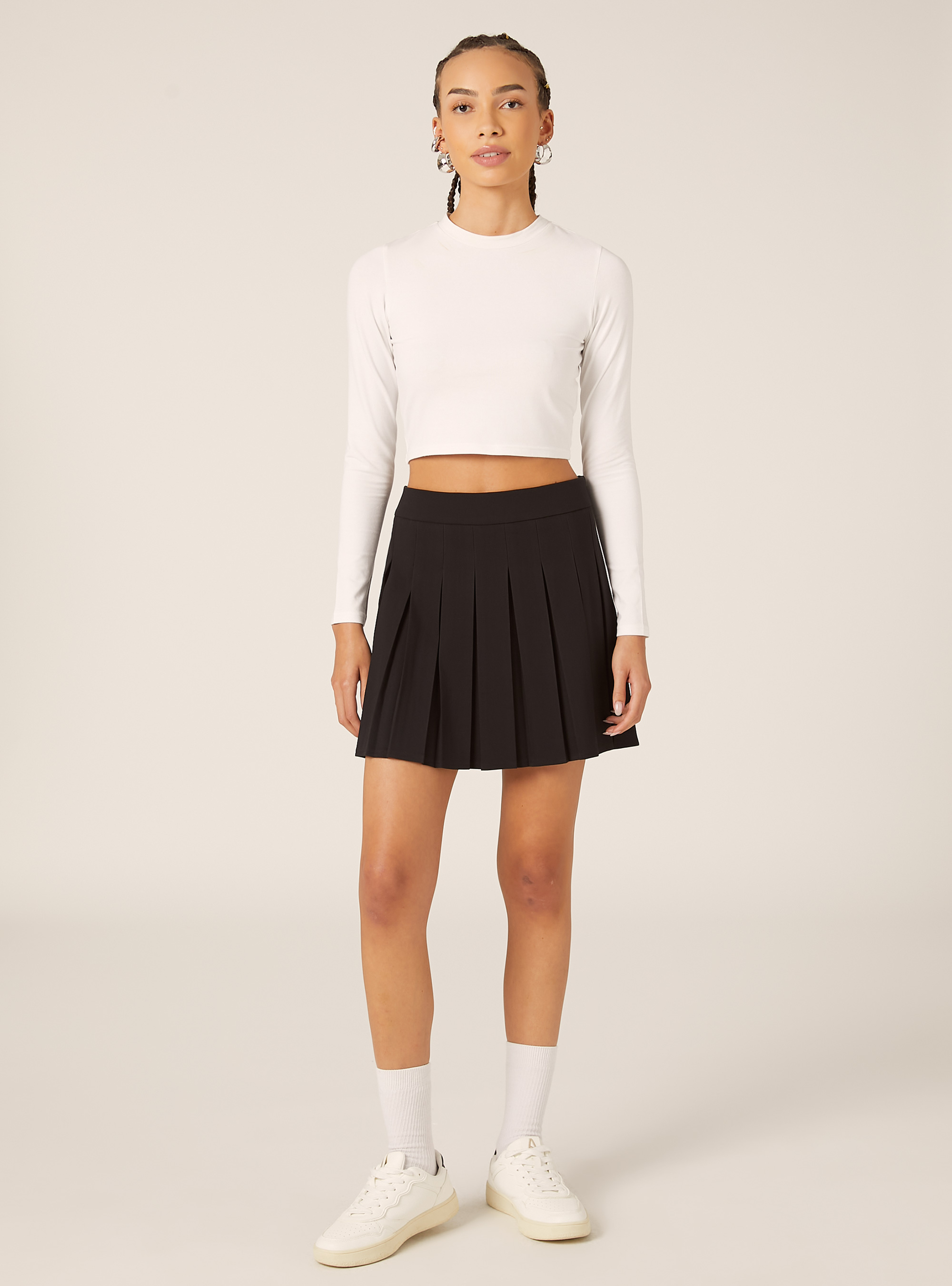 Mini-jupe pliss&eacute;e unie, BK1 BLACK