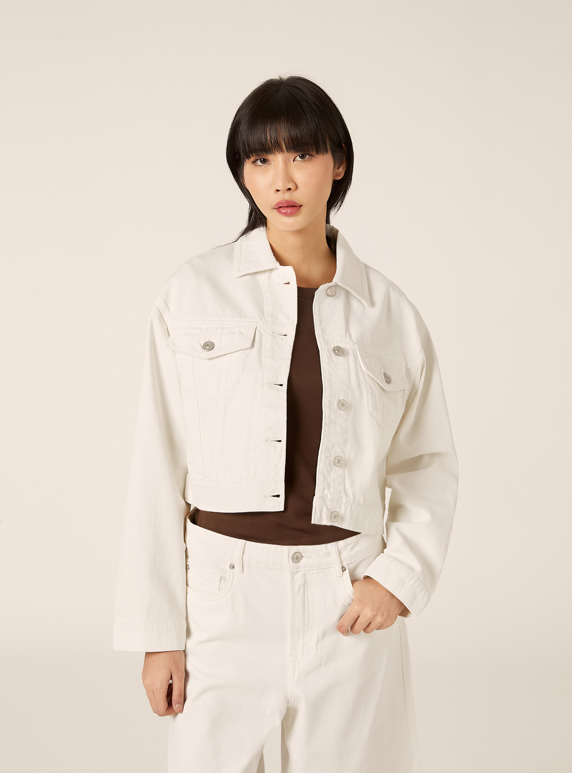 Cropped twill jacket, WH1 OFF WHITE