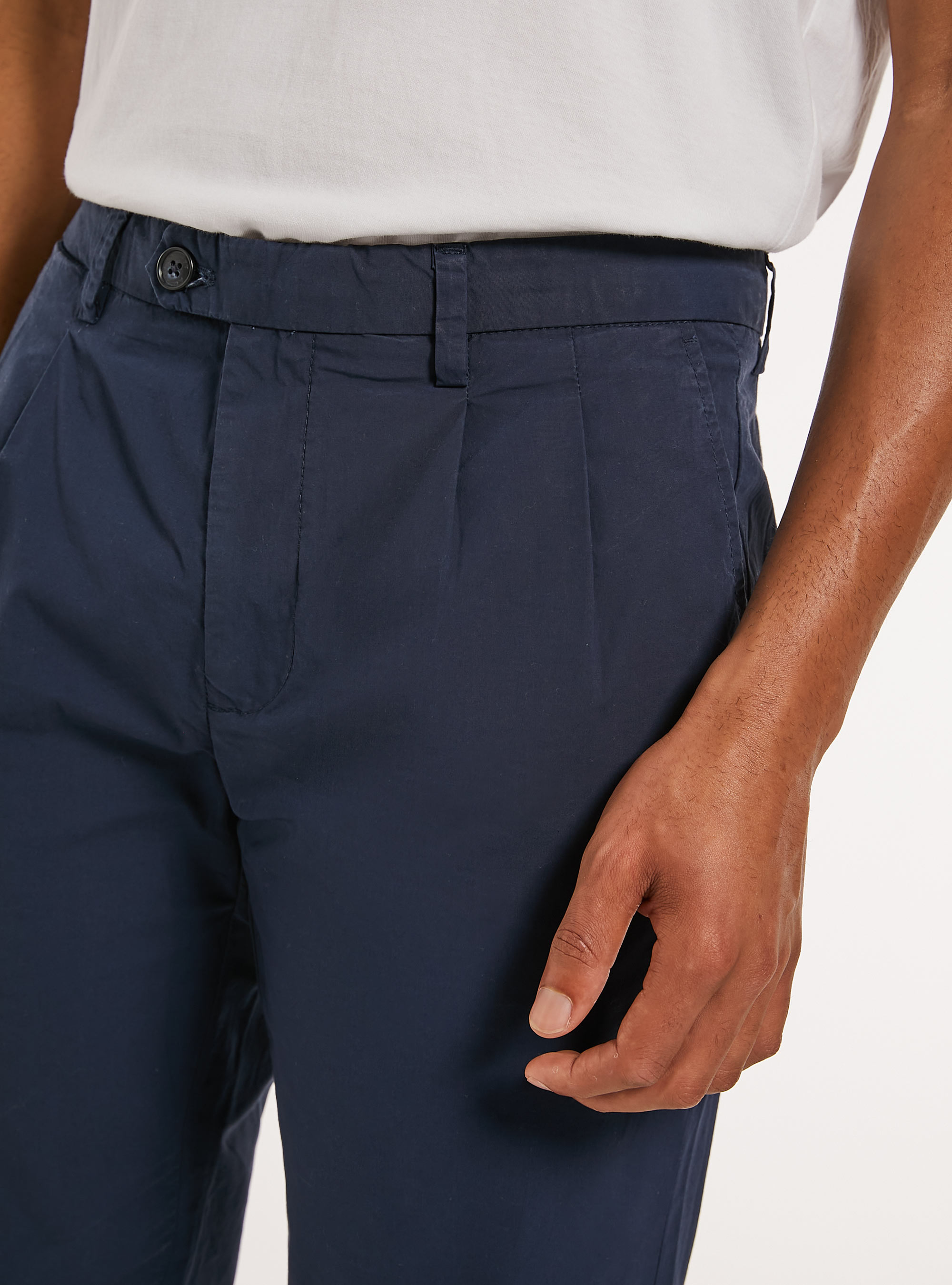Pantalon en coton &agrave; double plis, NA1 NAVY DARK