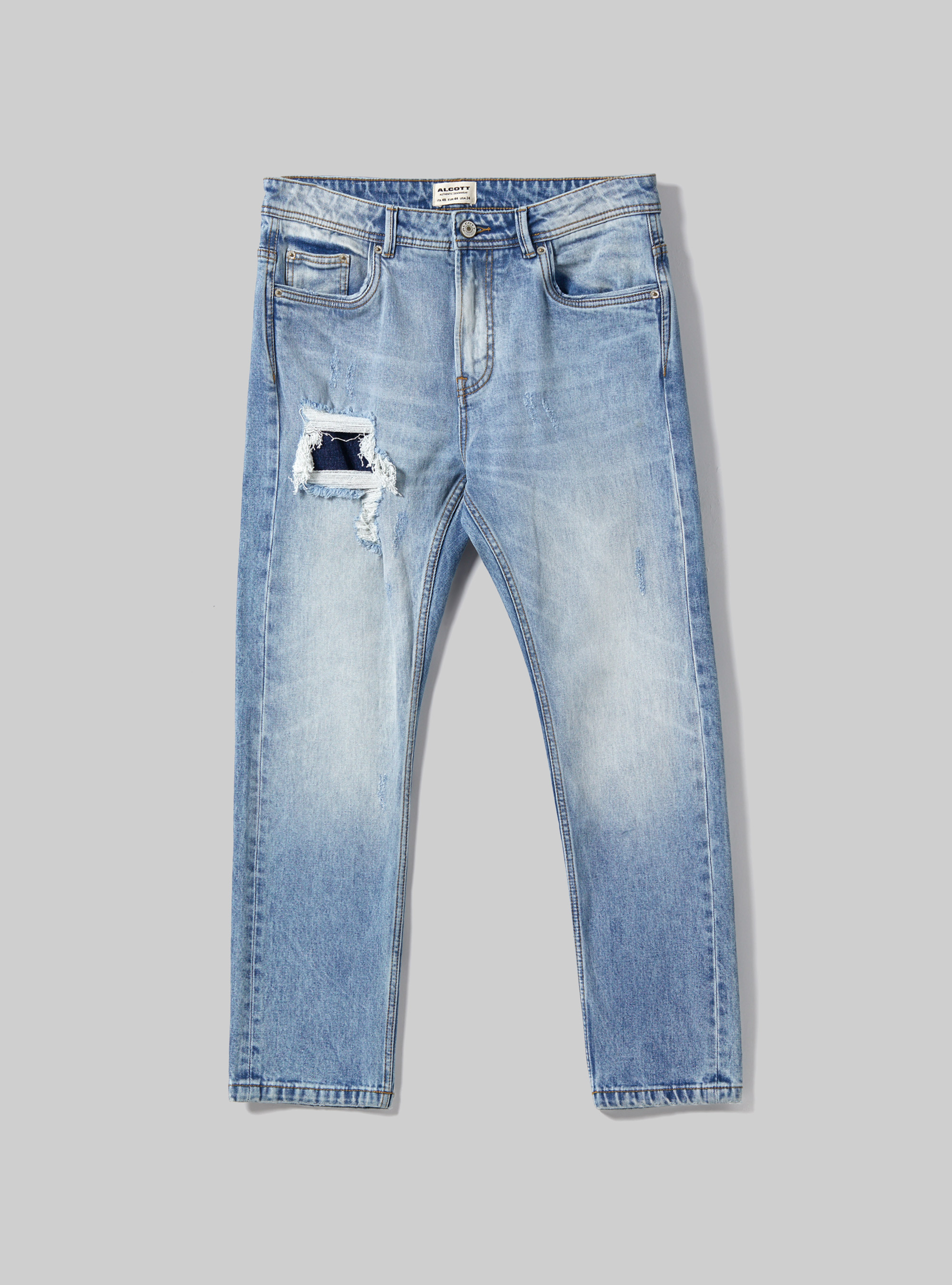 Jean slim en denim stretch avec d&eacute;chirures, D005 LIGHT BLUE