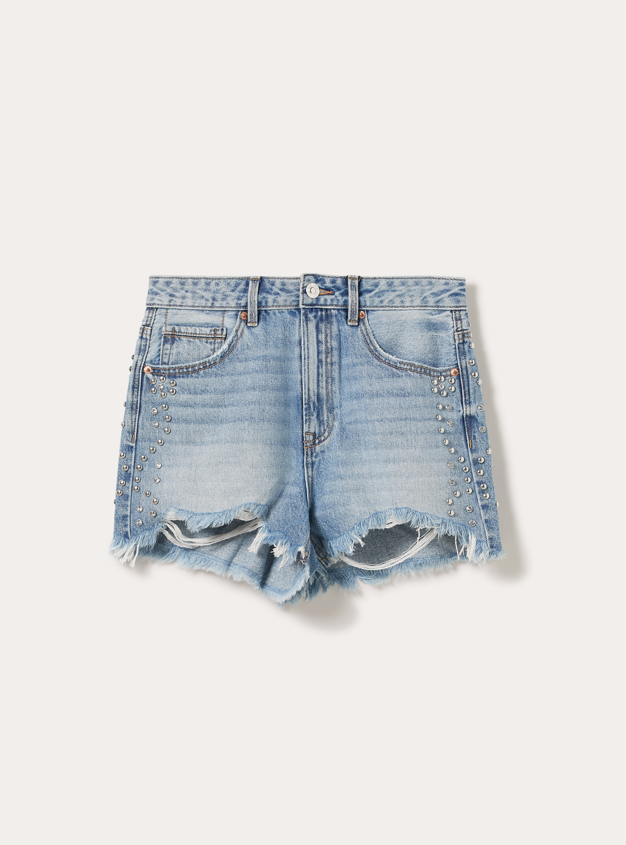 Shorts in denim con borchie, D006 AZURE