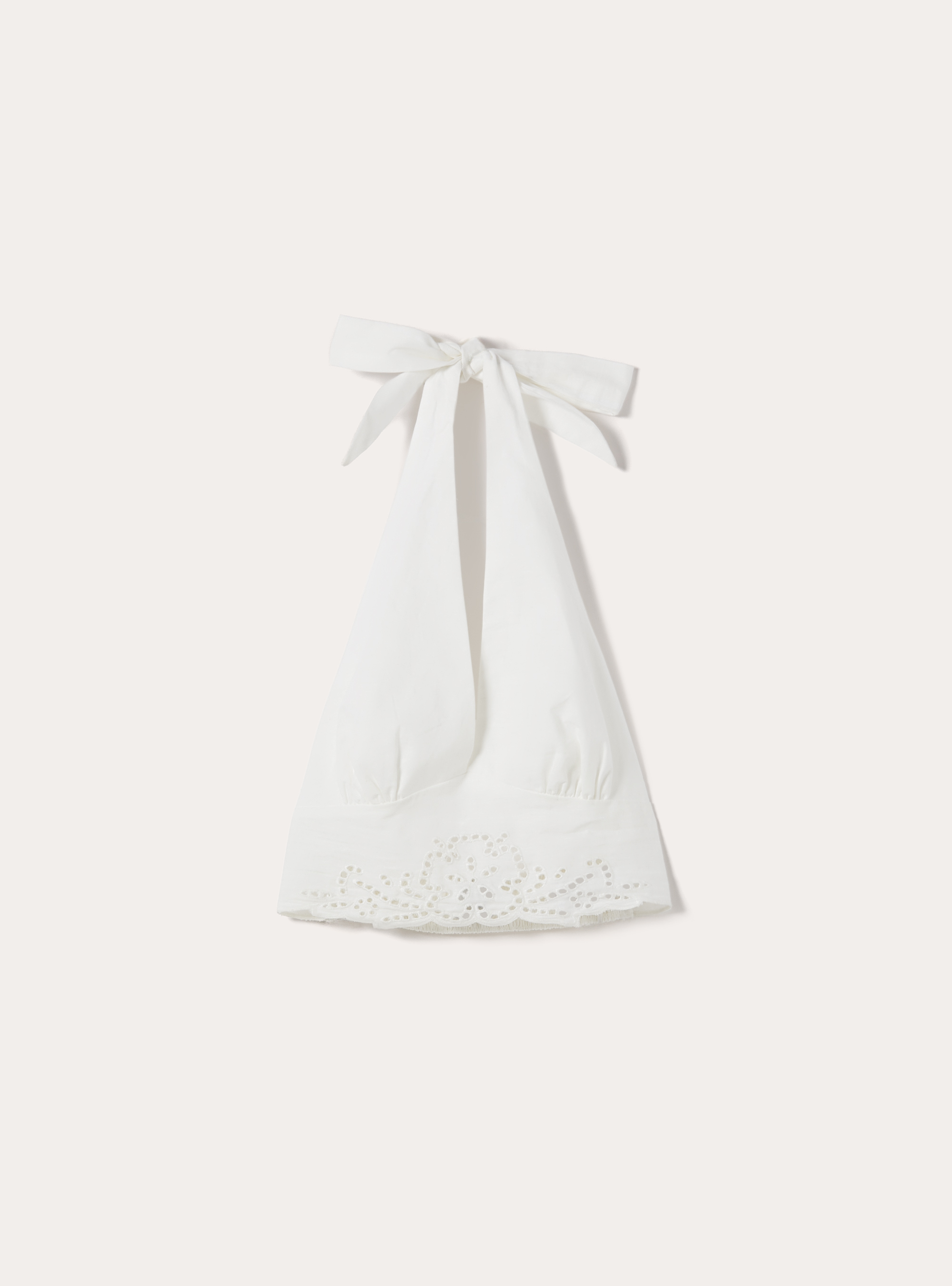 Linen Blend Halter Crop Top with Embroidered Hem, WH2 WHITE