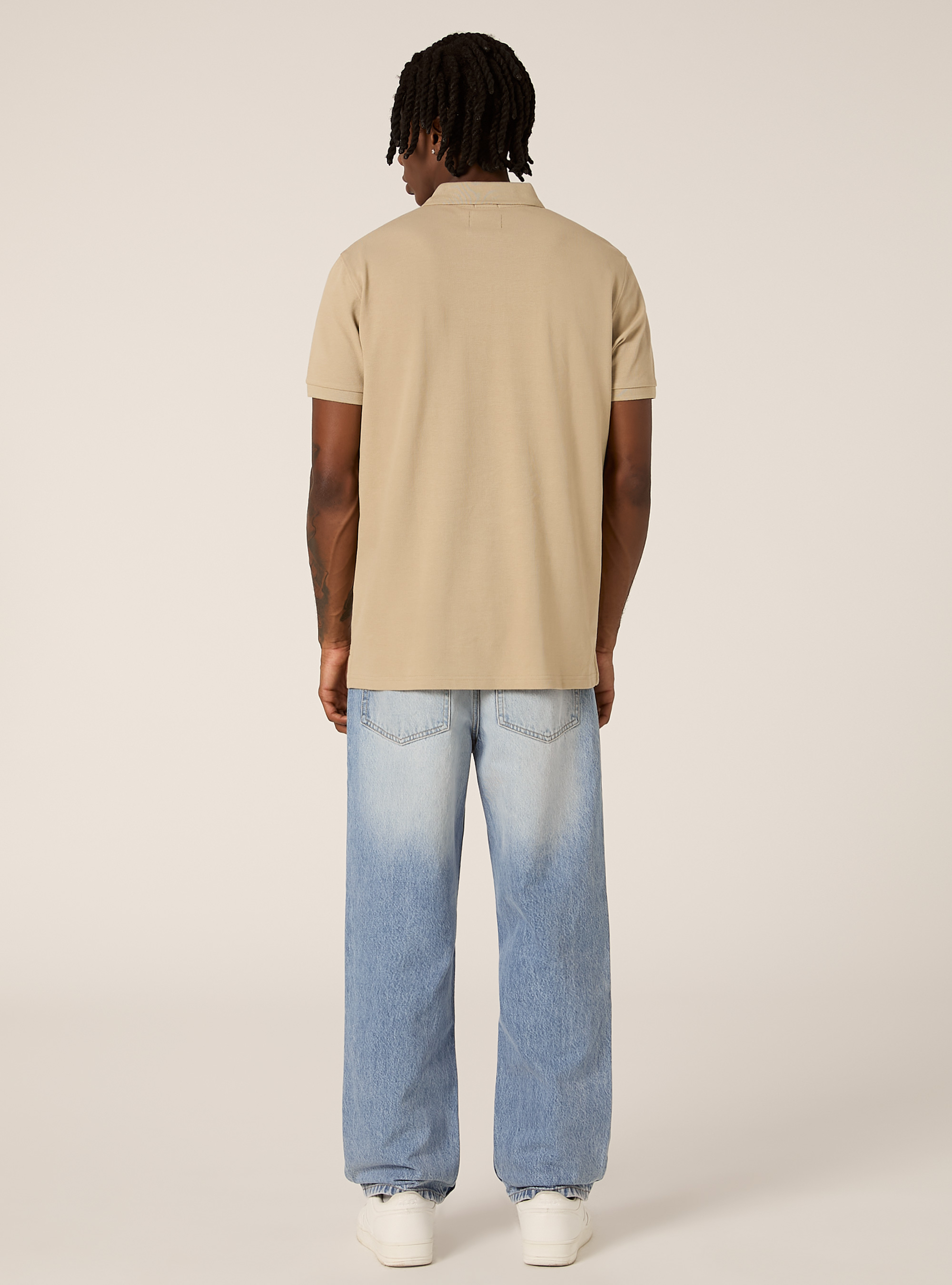 Polo in cotone piquet con ricamo, BEIGE MEDIO