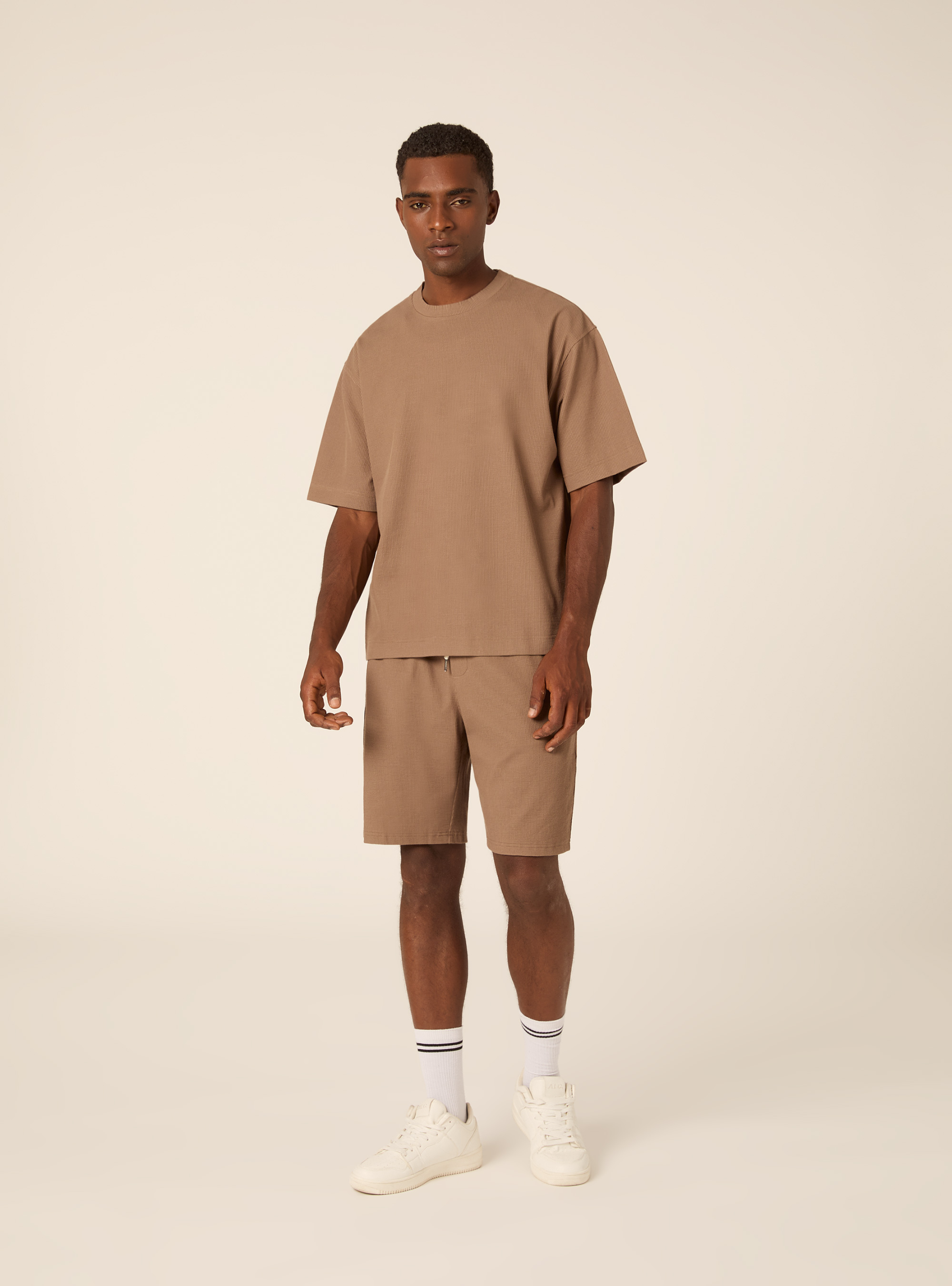 T-shirt boxy fit in maglia a coste, BR3 BROWN LIGHT