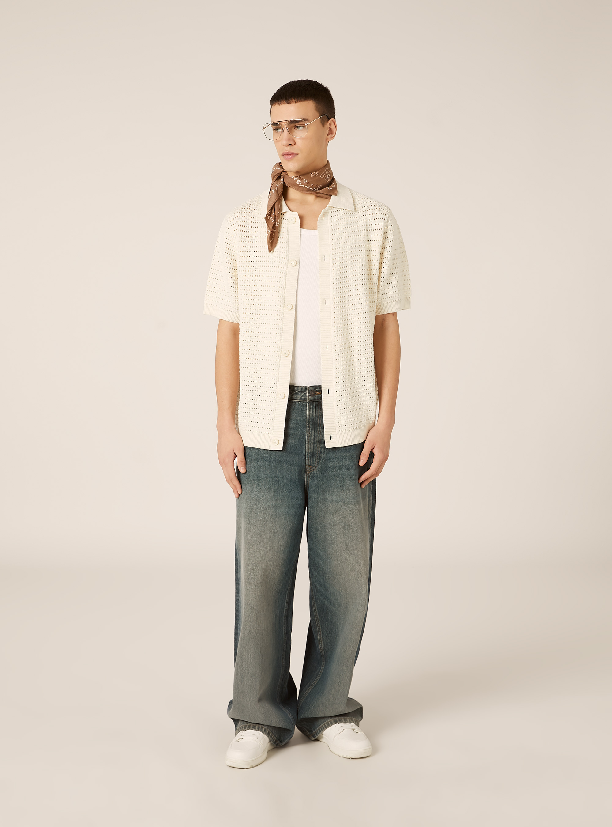 Strickjacke mit Lochmuster, CR3 CREAM LIGHT