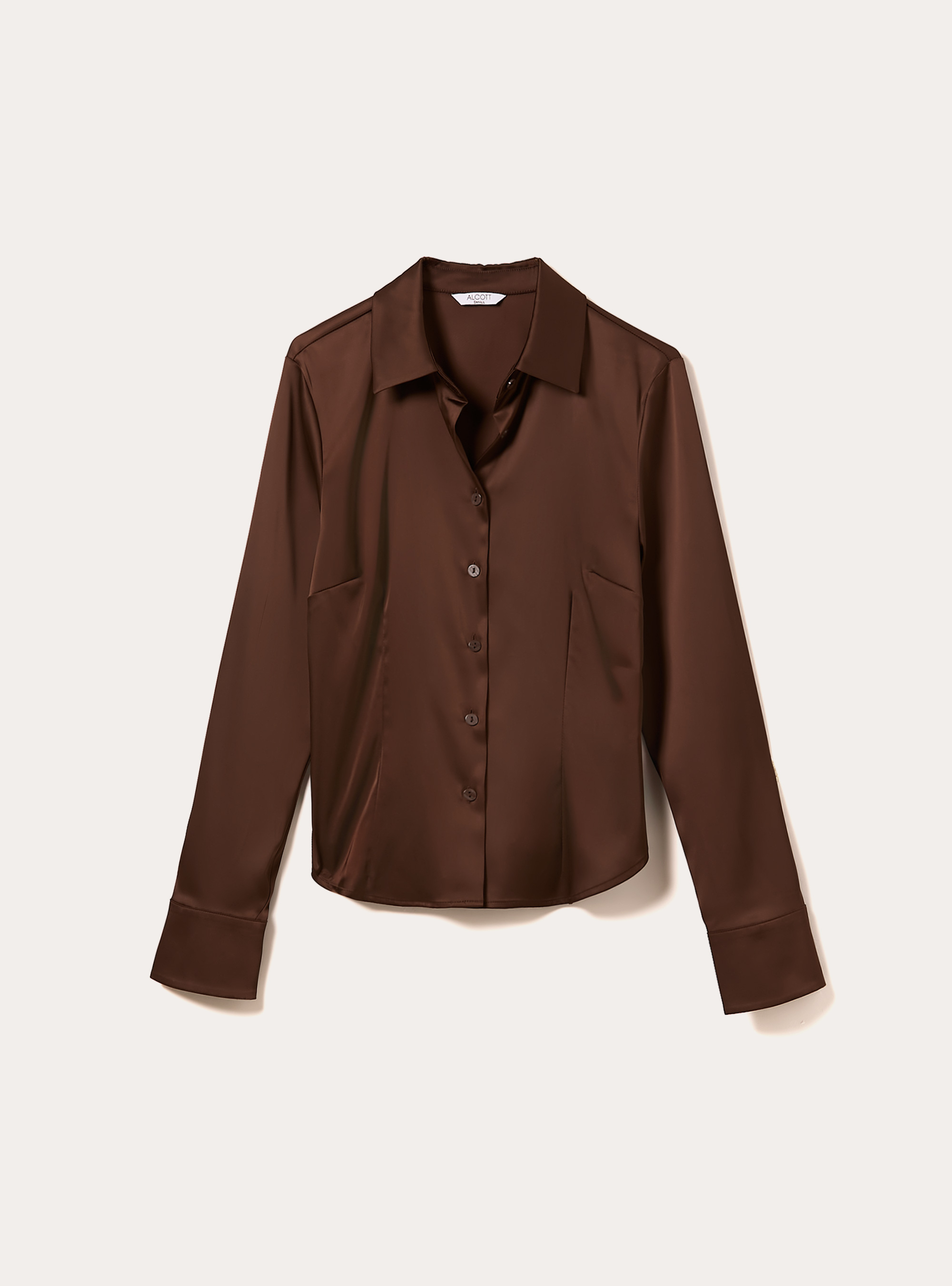 Chemise ajust&eacute;e en satin, BR2 BROWN MEDIUM