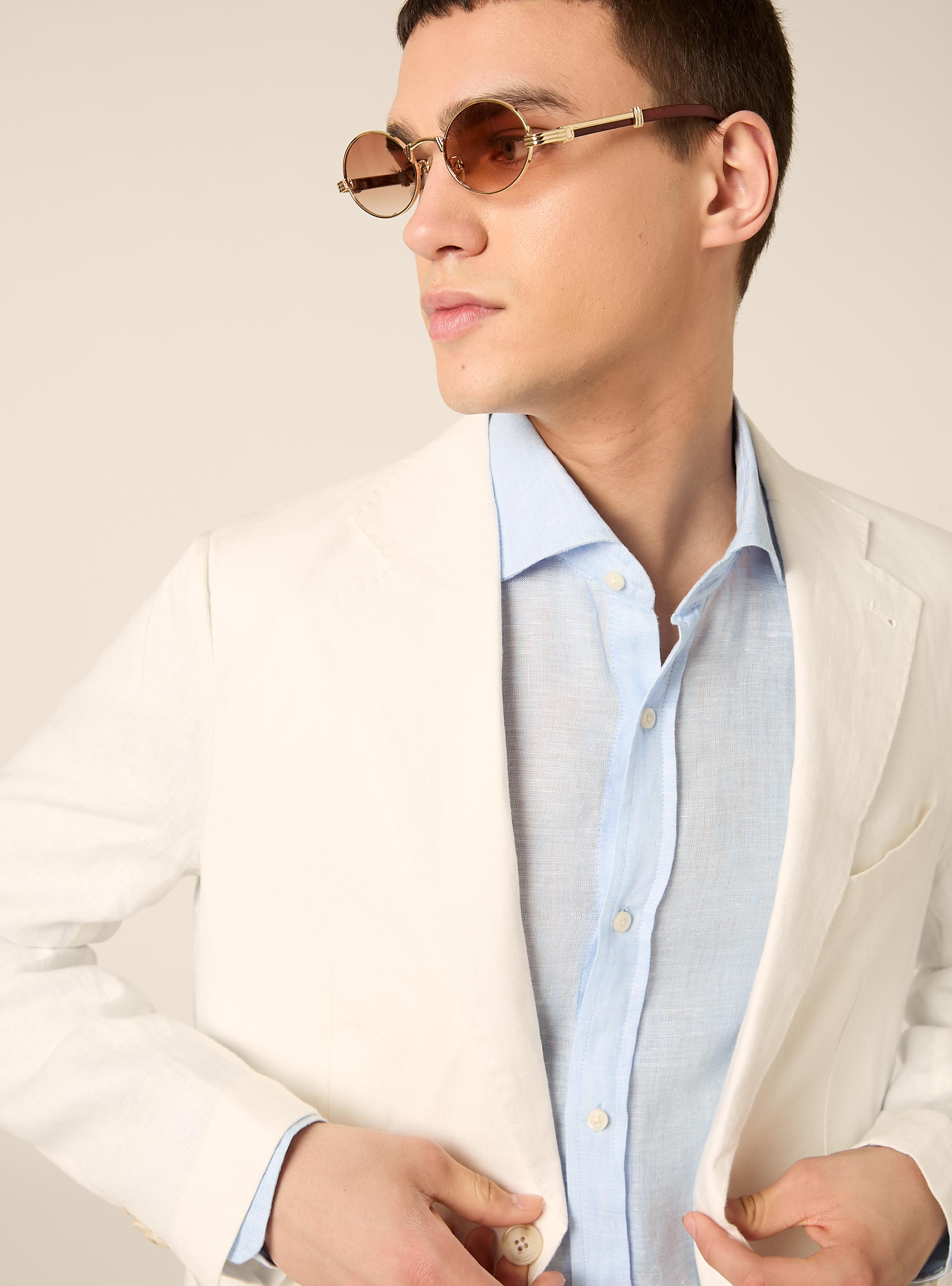 Single-breasted jacket in pure linen, WH1 OFF WHITE