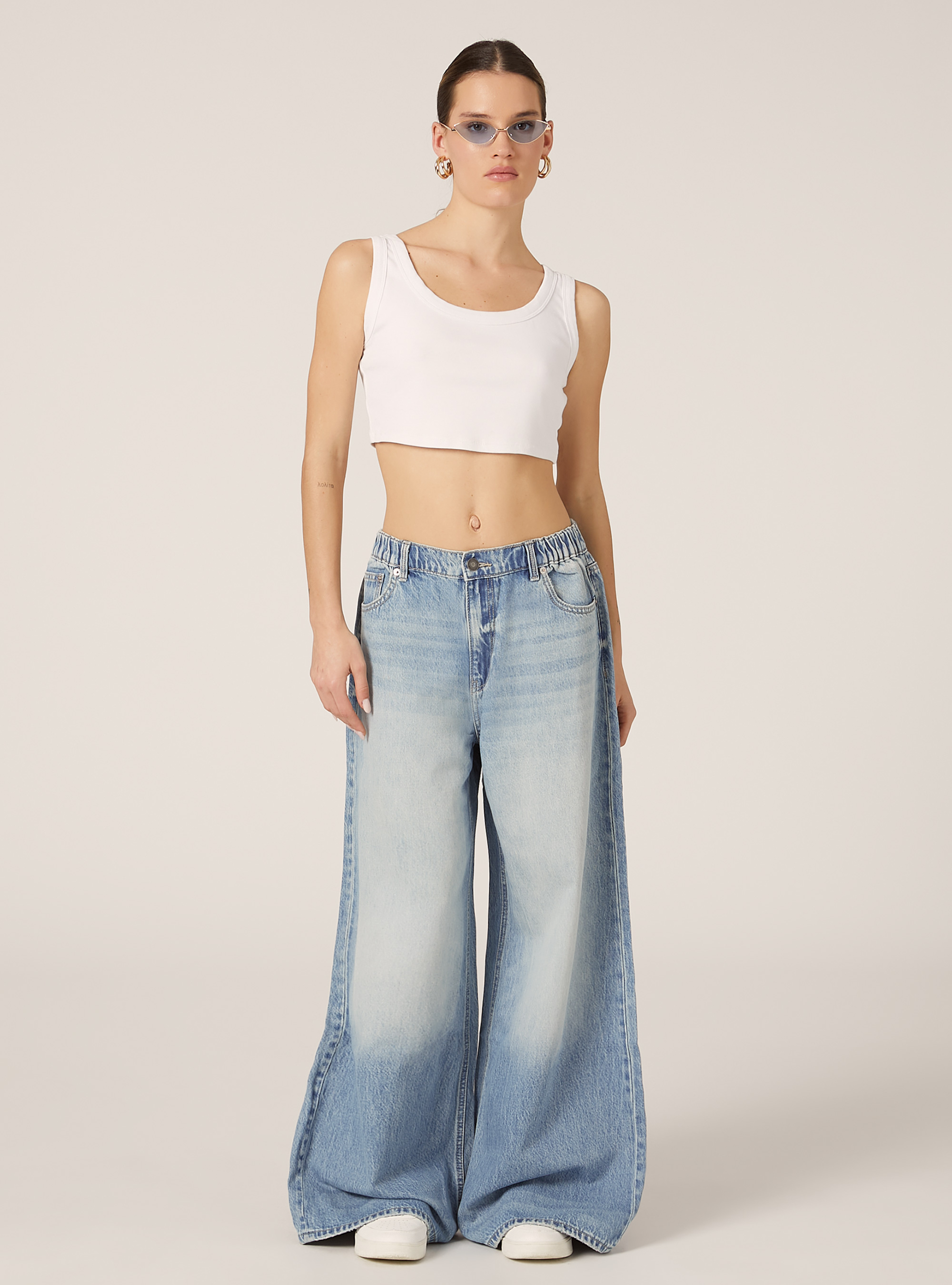 Jean super large avec taille &eacute;lastiqu&eacute;e, D006 AZURE