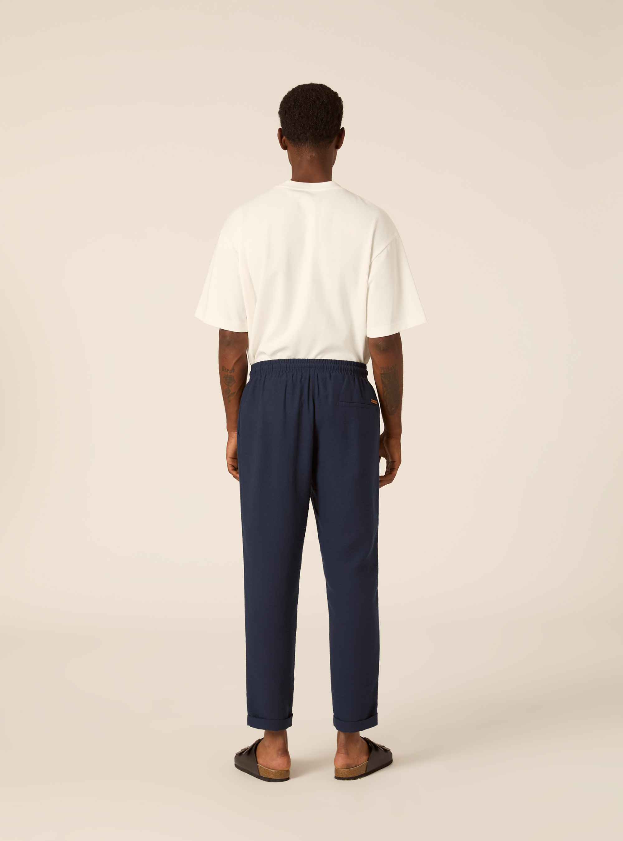 Comfort Fit Pleated Trousers with Drawstring, NA2 NAVY MEDIUM