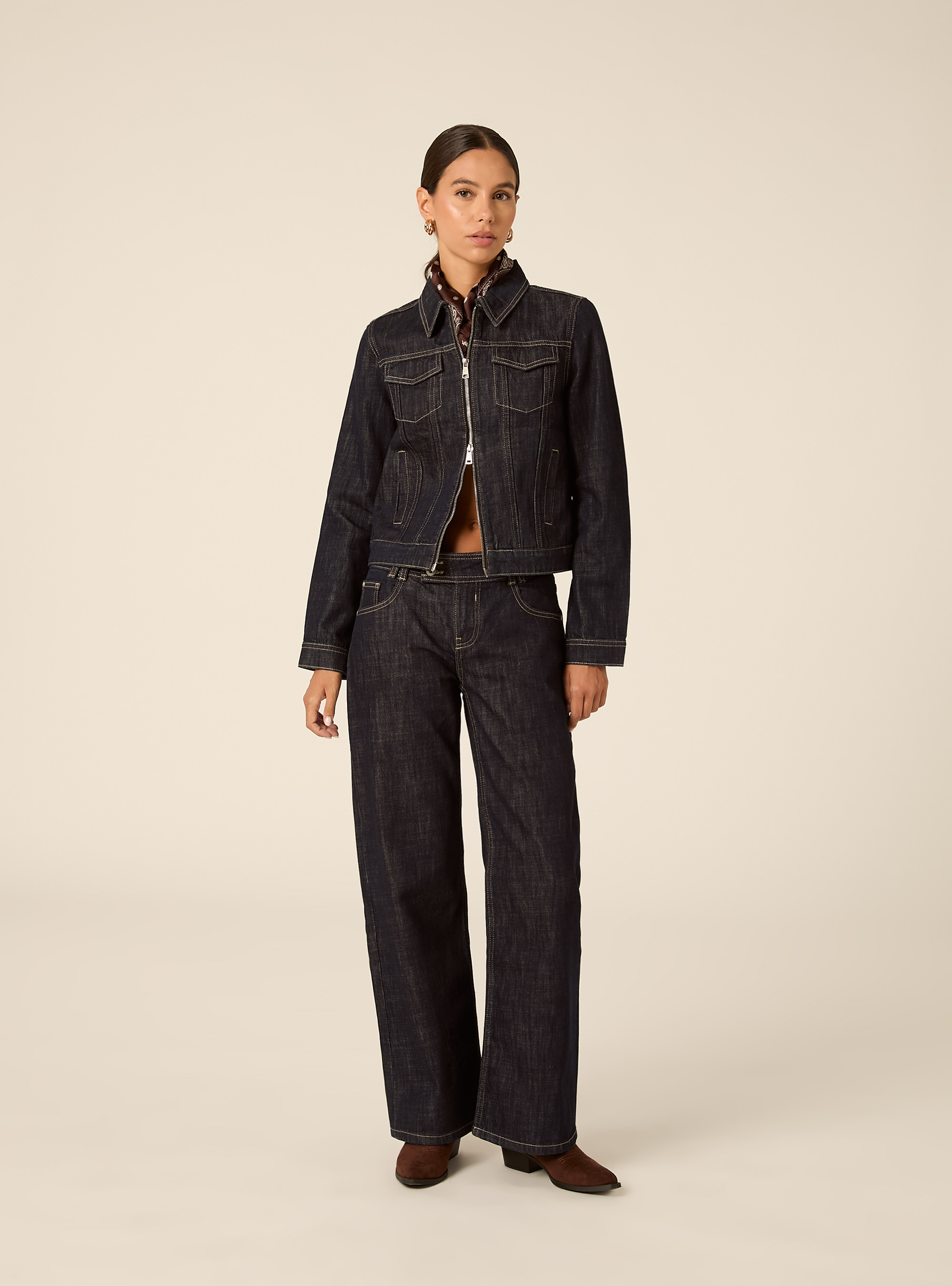 Vaqueros baggy anchos de denim oscuro con bolsillos de coraz&oacute;n, D001 DEEP BLUE