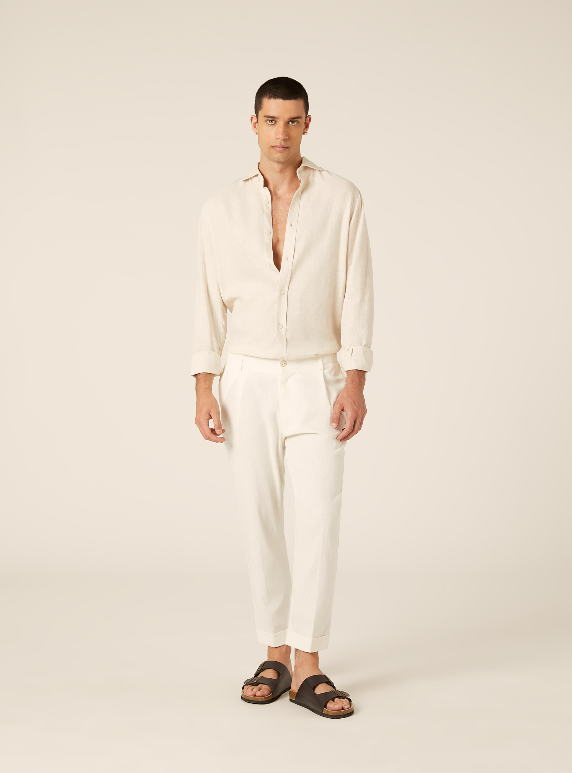 Linen Blend Pleated Trousers, WH2 WHITE