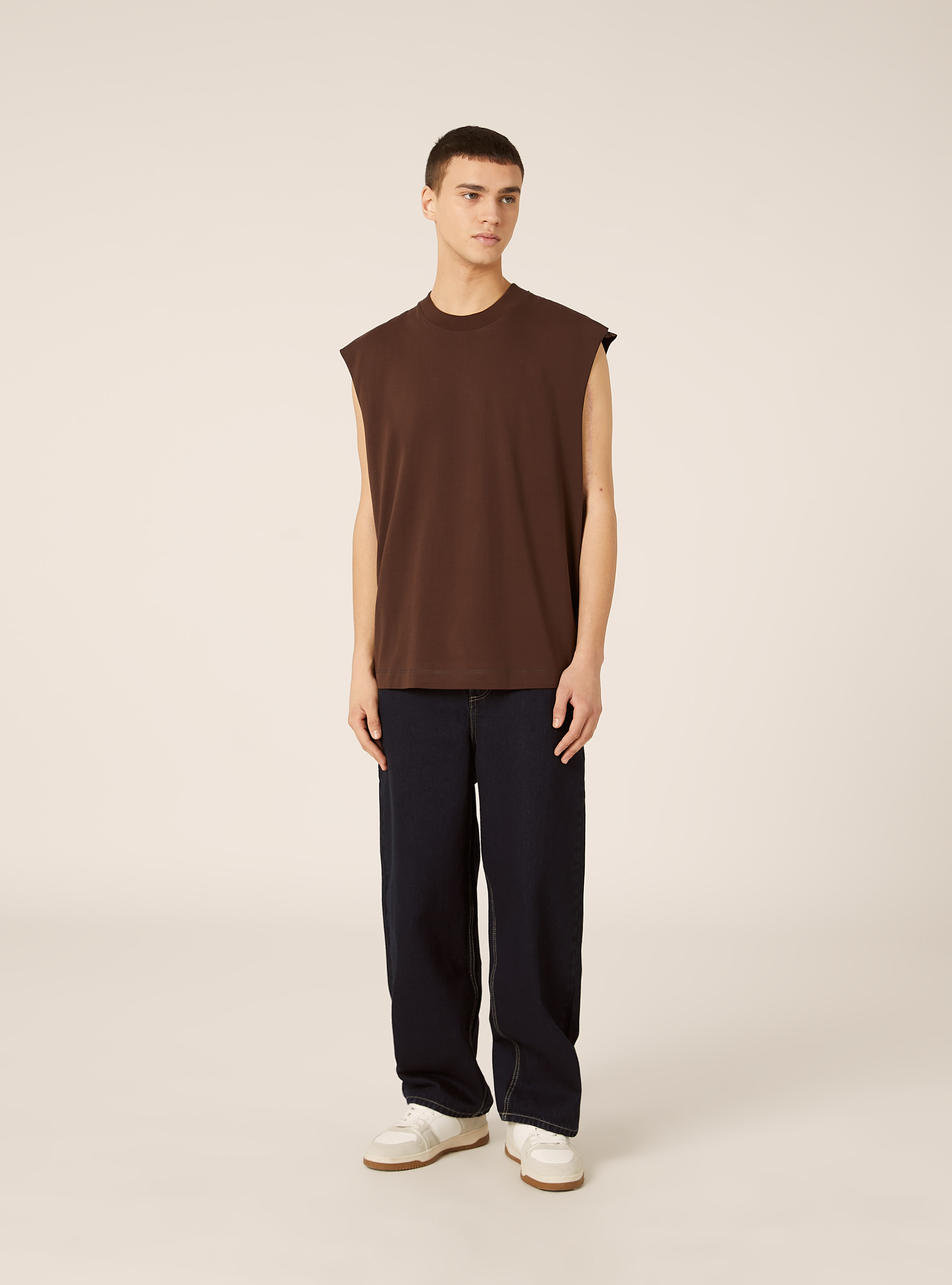 Boxy Fit Tank Top, BR1 BROWN DARK