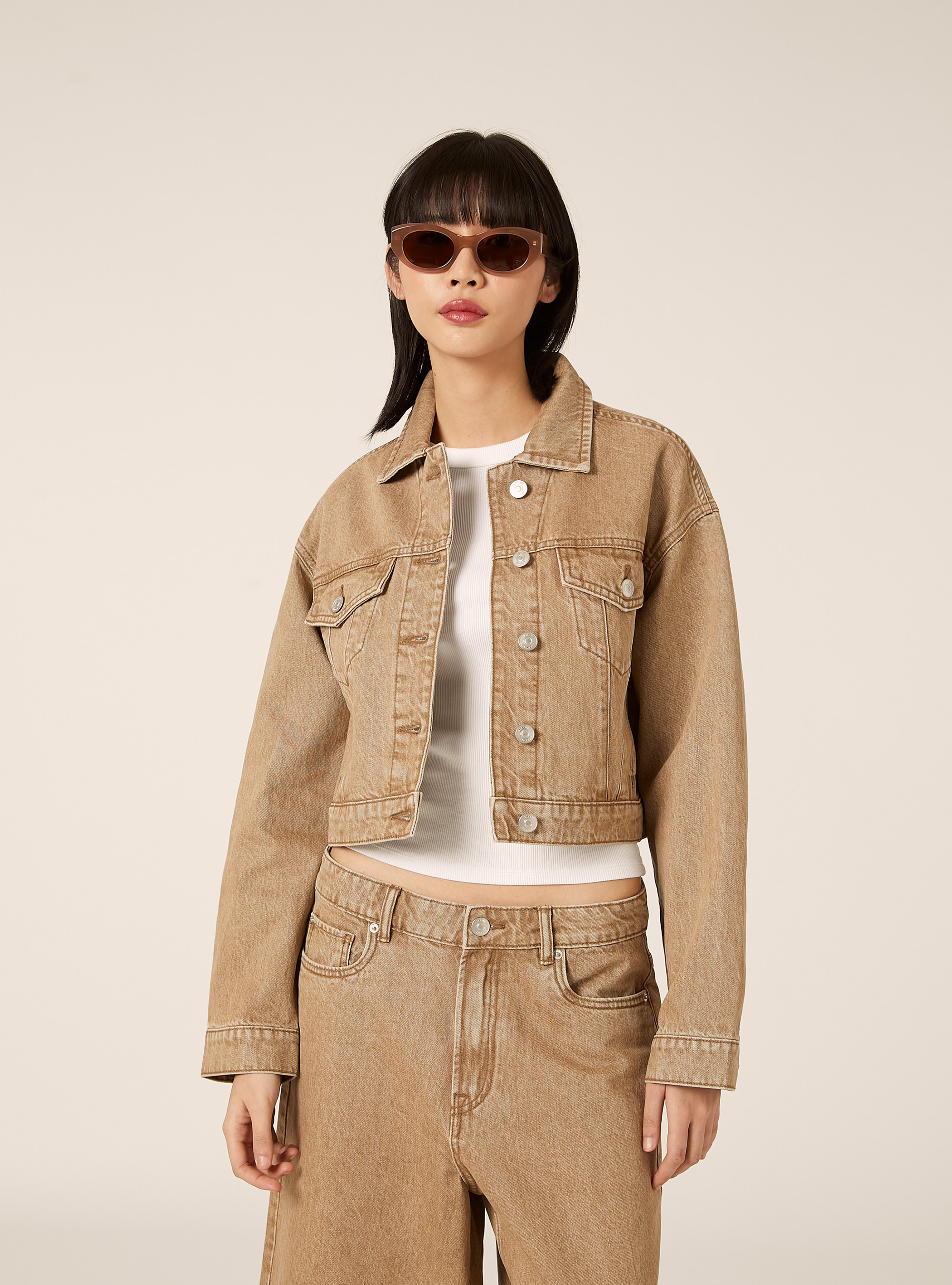 Cropped twill jacket, TB2 TOBACCO MEDIUM