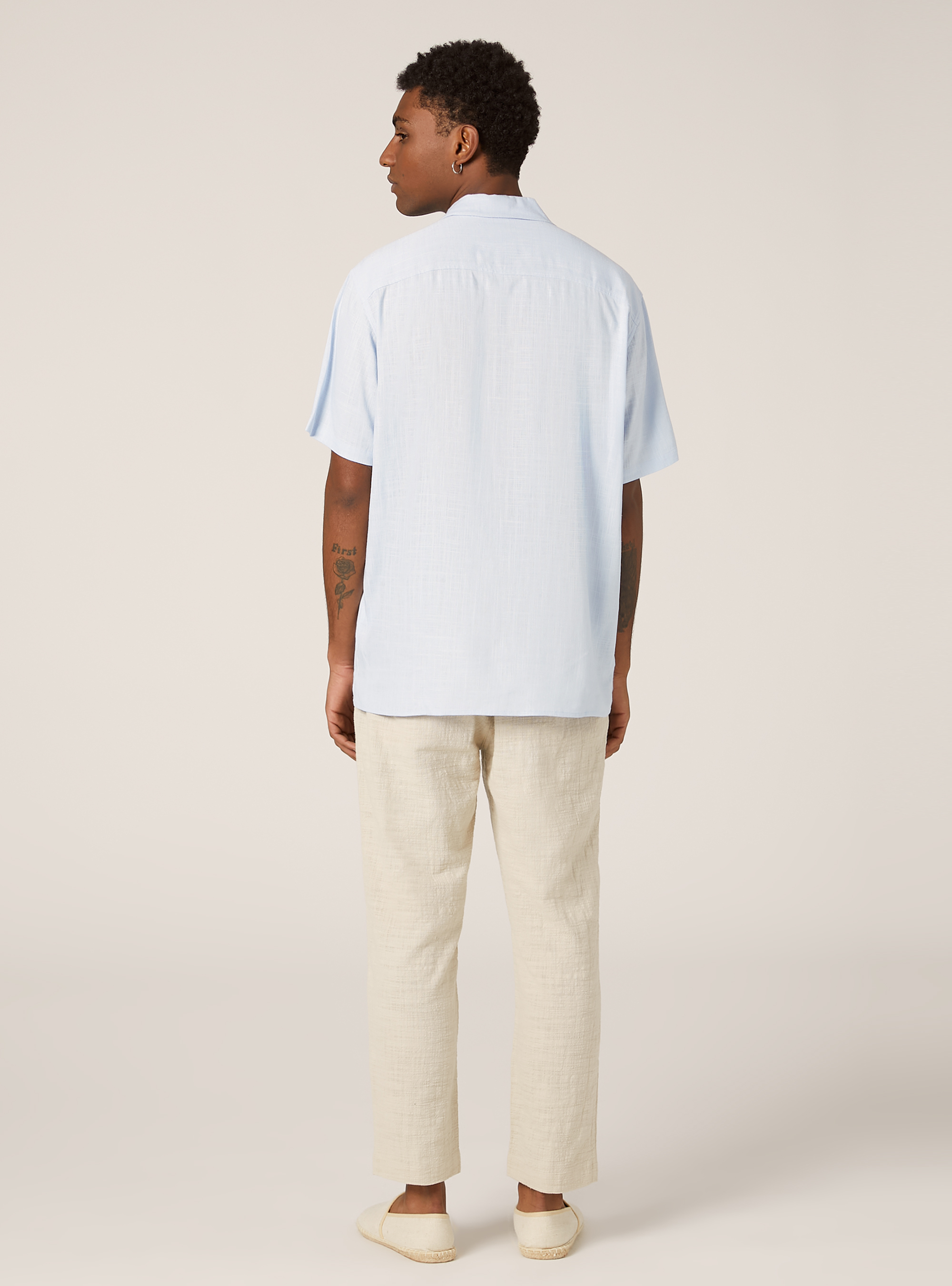Chemise en lin m&eacute;lang&eacute; avec col bowling, AZ2 AZURE MEDIUM
