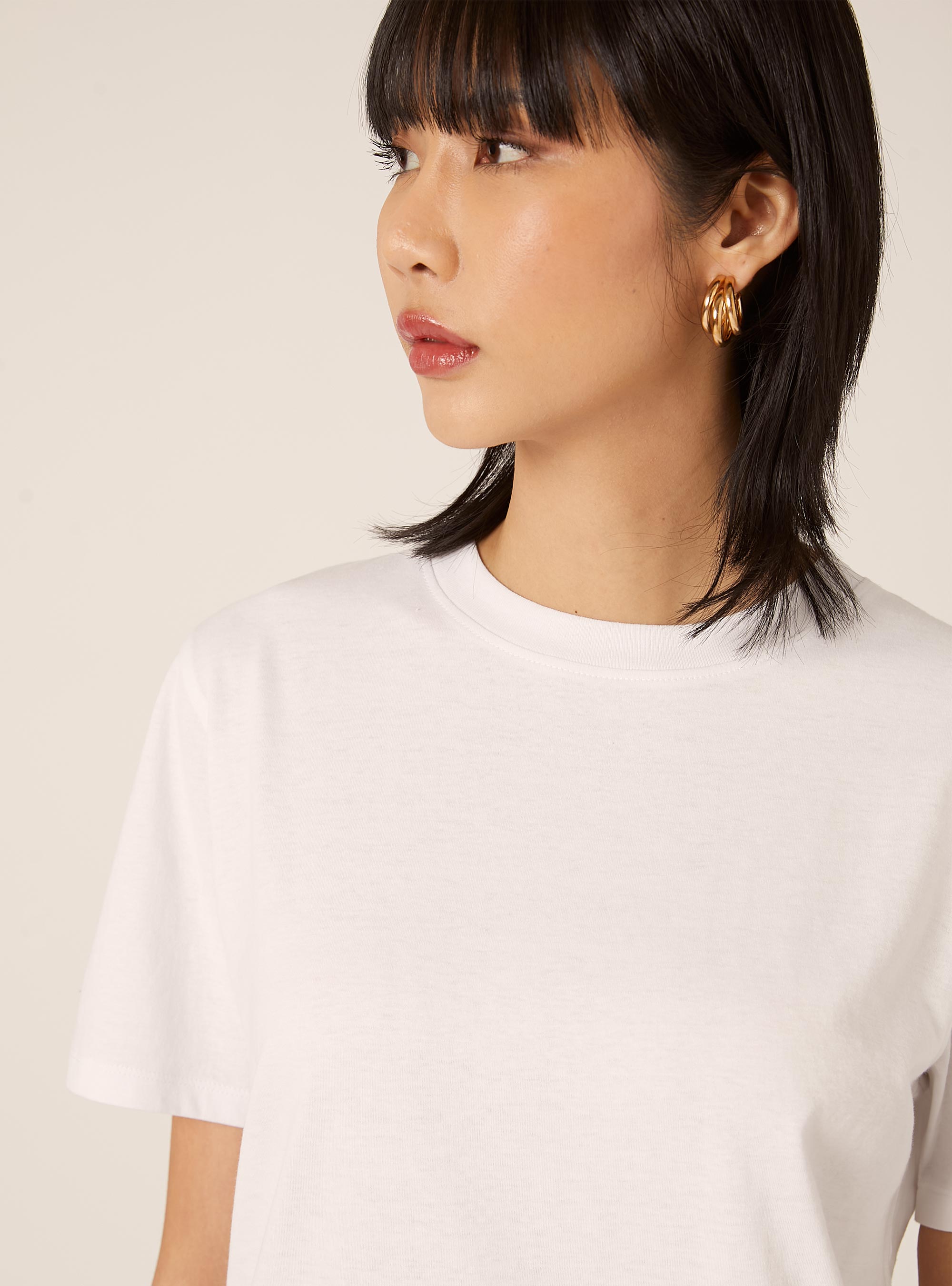 Camiseta de cuello redondo de algod&oacute;n, WH3 WHITE
