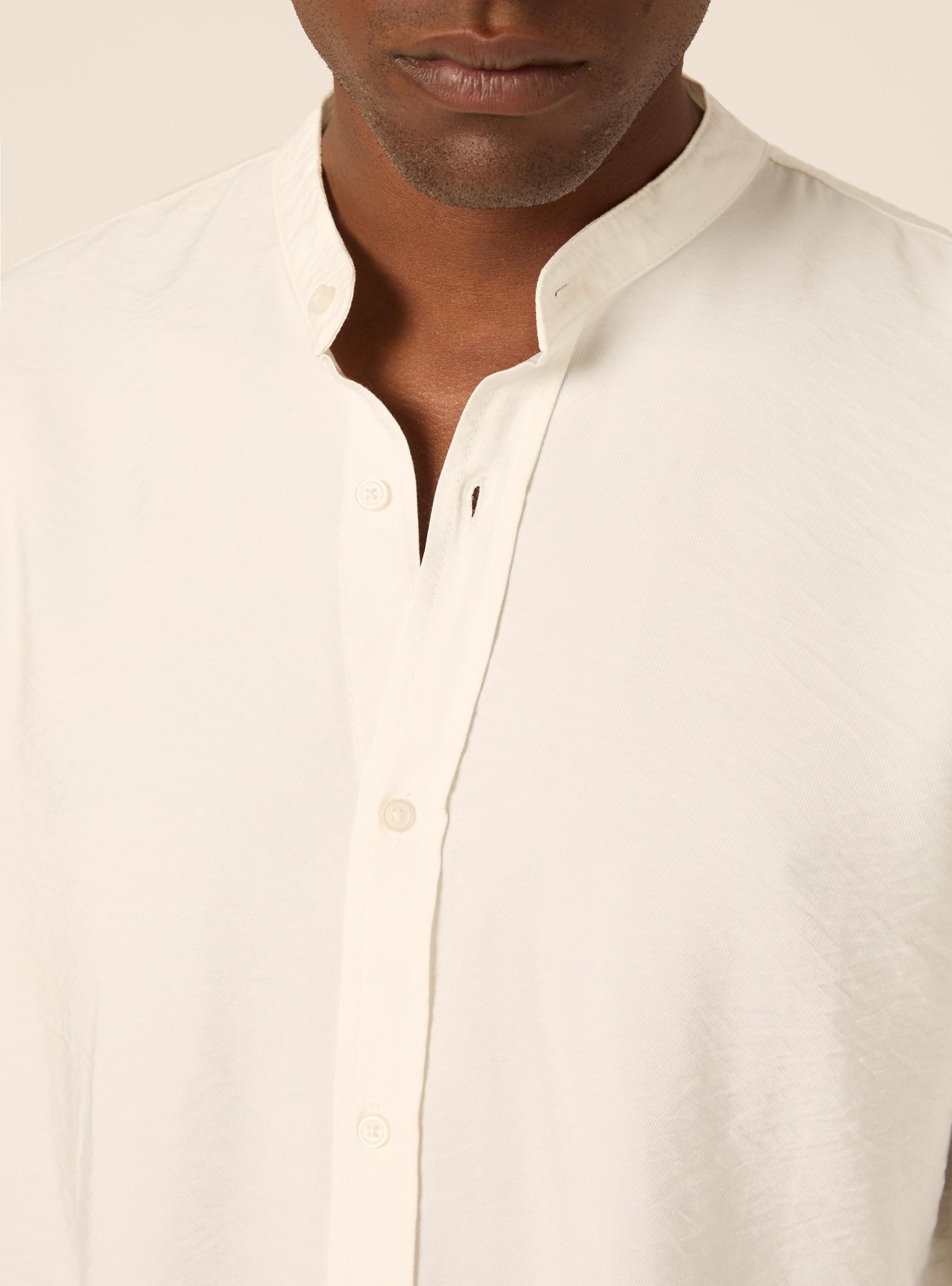 Regular Fit Mandarin Collar Shirt, WH1 OFF WHITE
