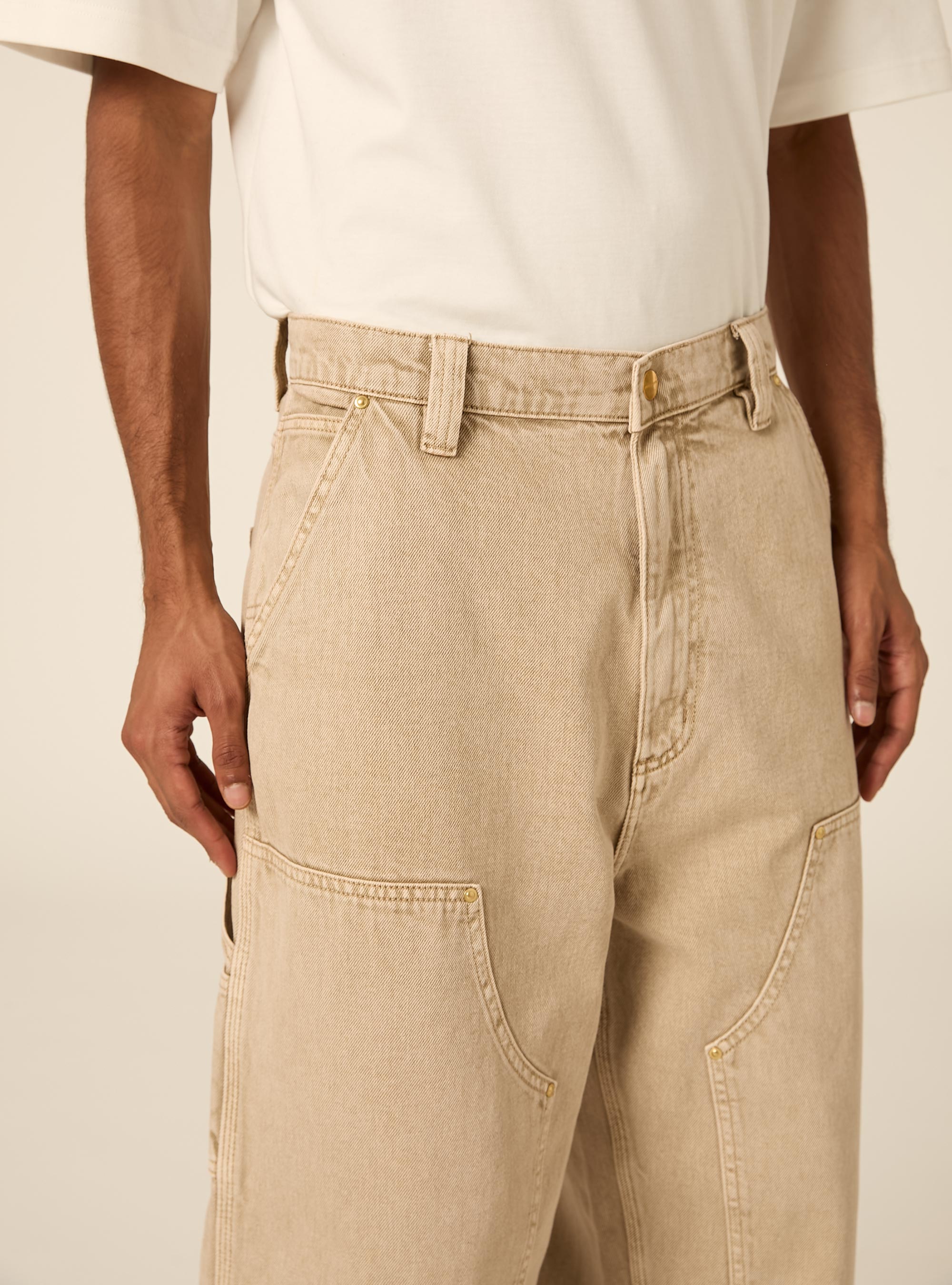 Wide leg carpenter trousers with rivets, BG2 BEIGE MEDIUM