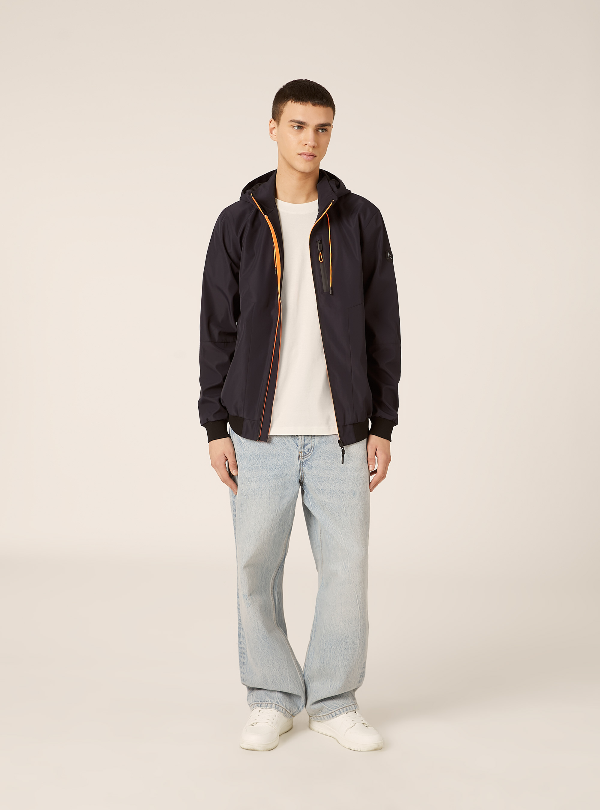 Windproof bomber jacket with hood, NA1 NAVY DARK