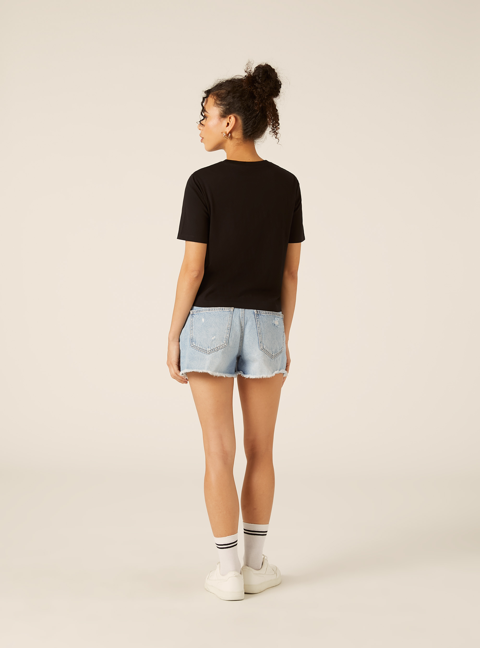 Crop-T-Shirt mit New York-Print, BK1 BLACK