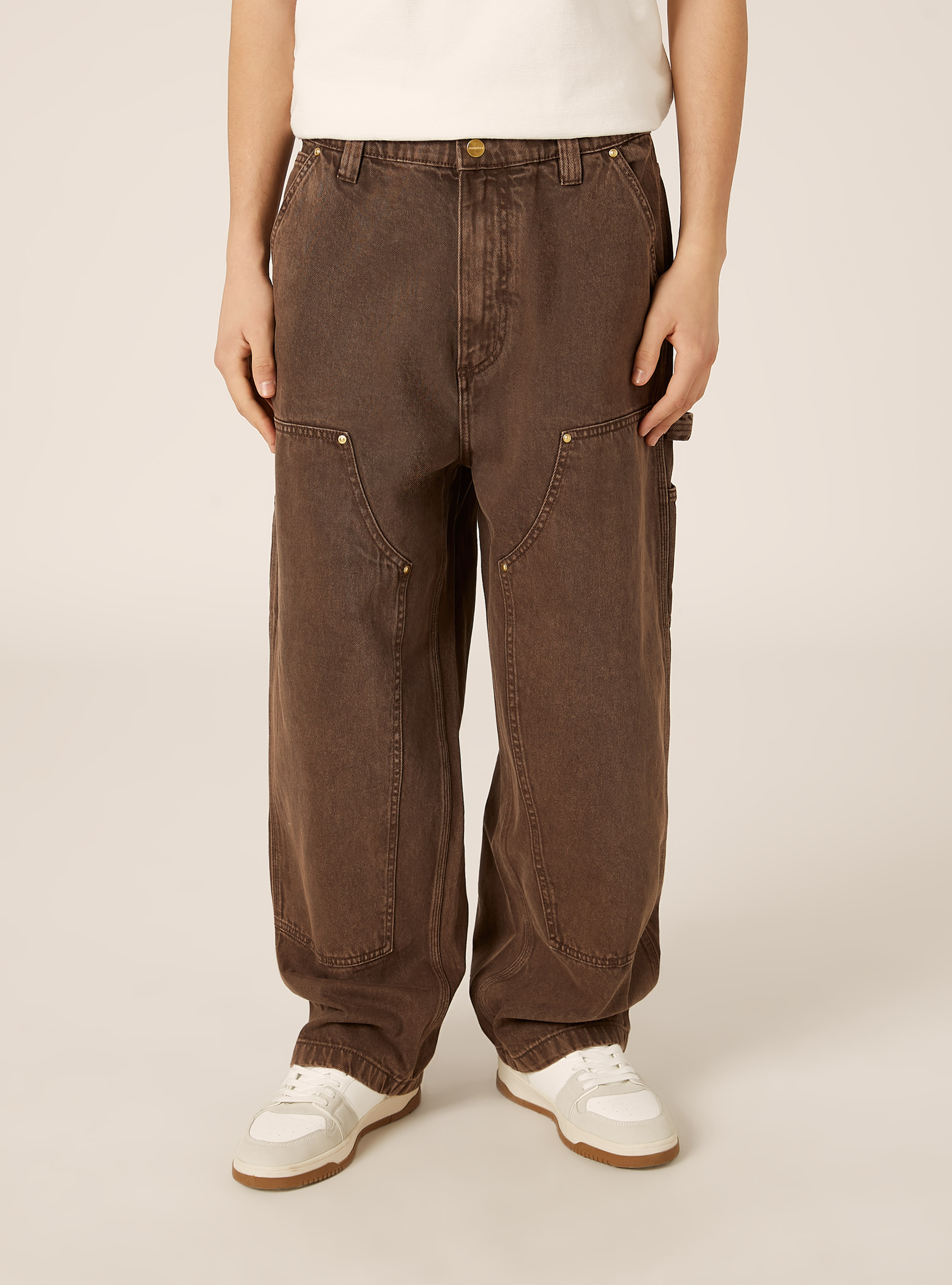 Wide leg carpenter trousers with rivets, BR2 BROWN MEDIUM